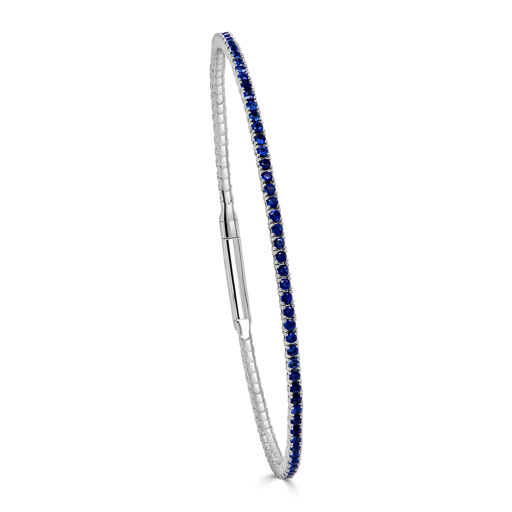 14K Gold Sapphire Flexible Eternity Bangle Bracelet - White