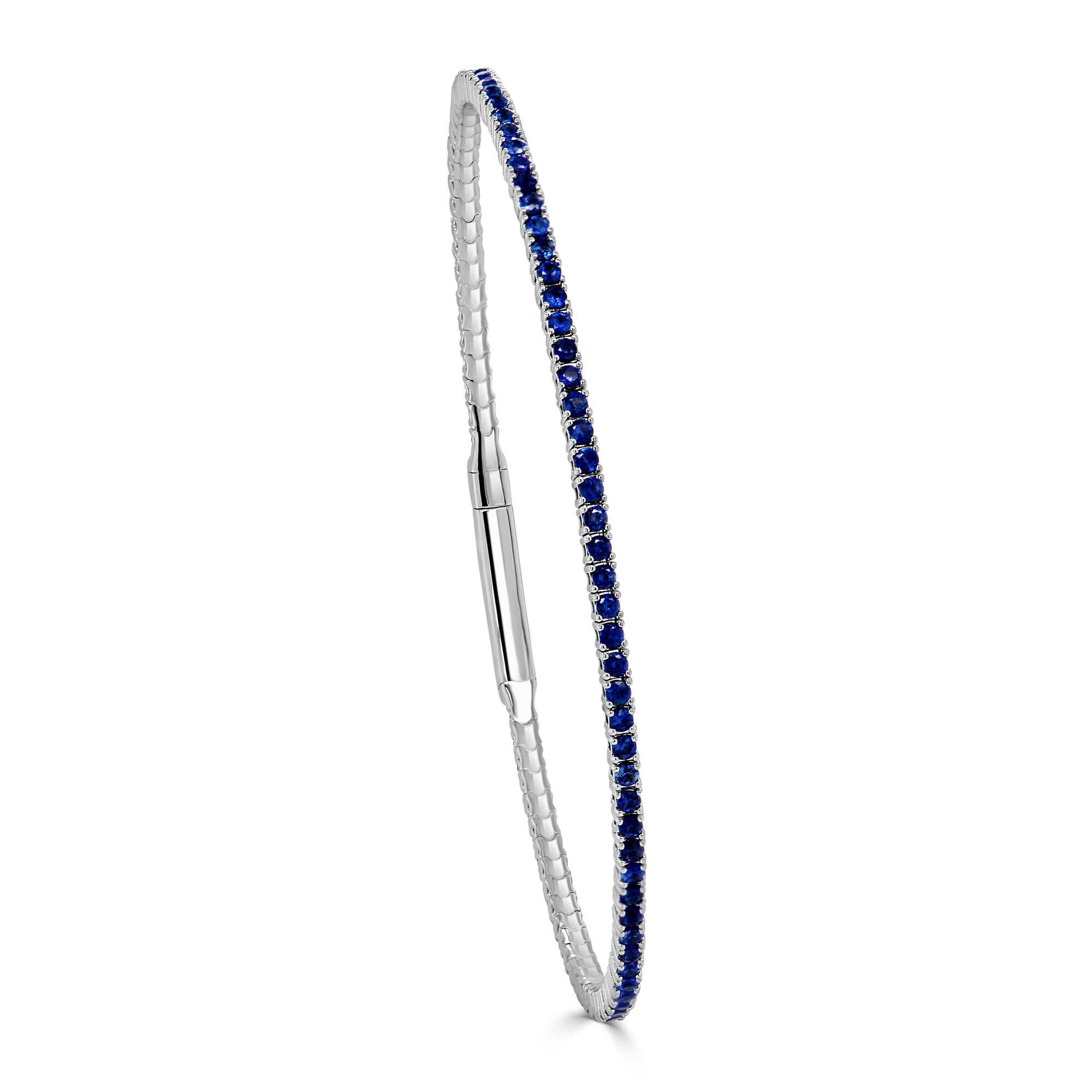 14K Gold Sapphire Flexible Eternity Bangle Bracelet - White