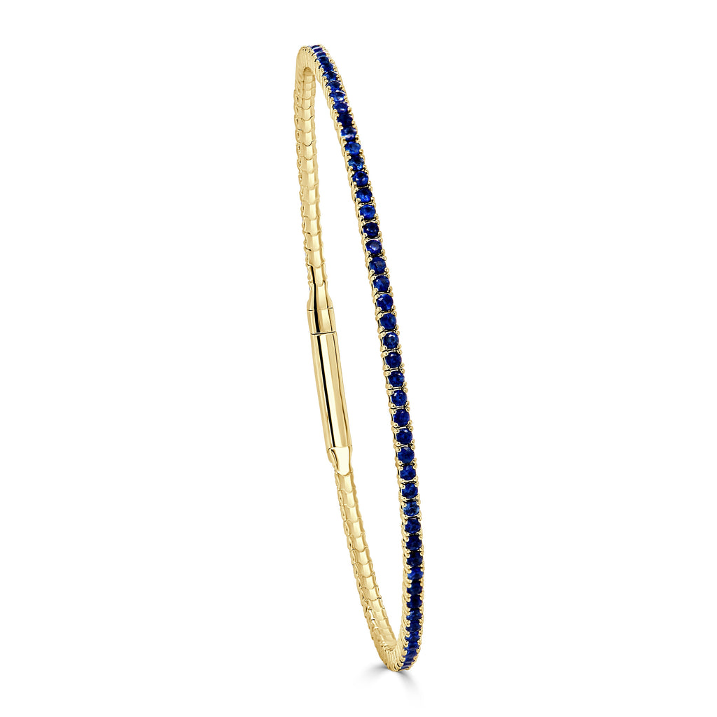 14K Gold Sapphire Flexible Eternity Bangle Bracelet - Yellow