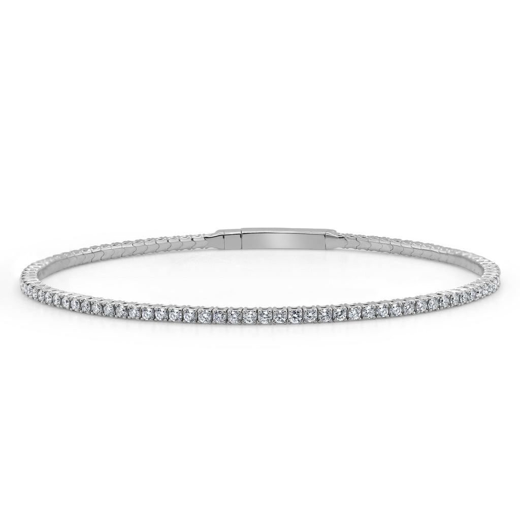 14k Gold & Diamond Flexible Bangle -  White