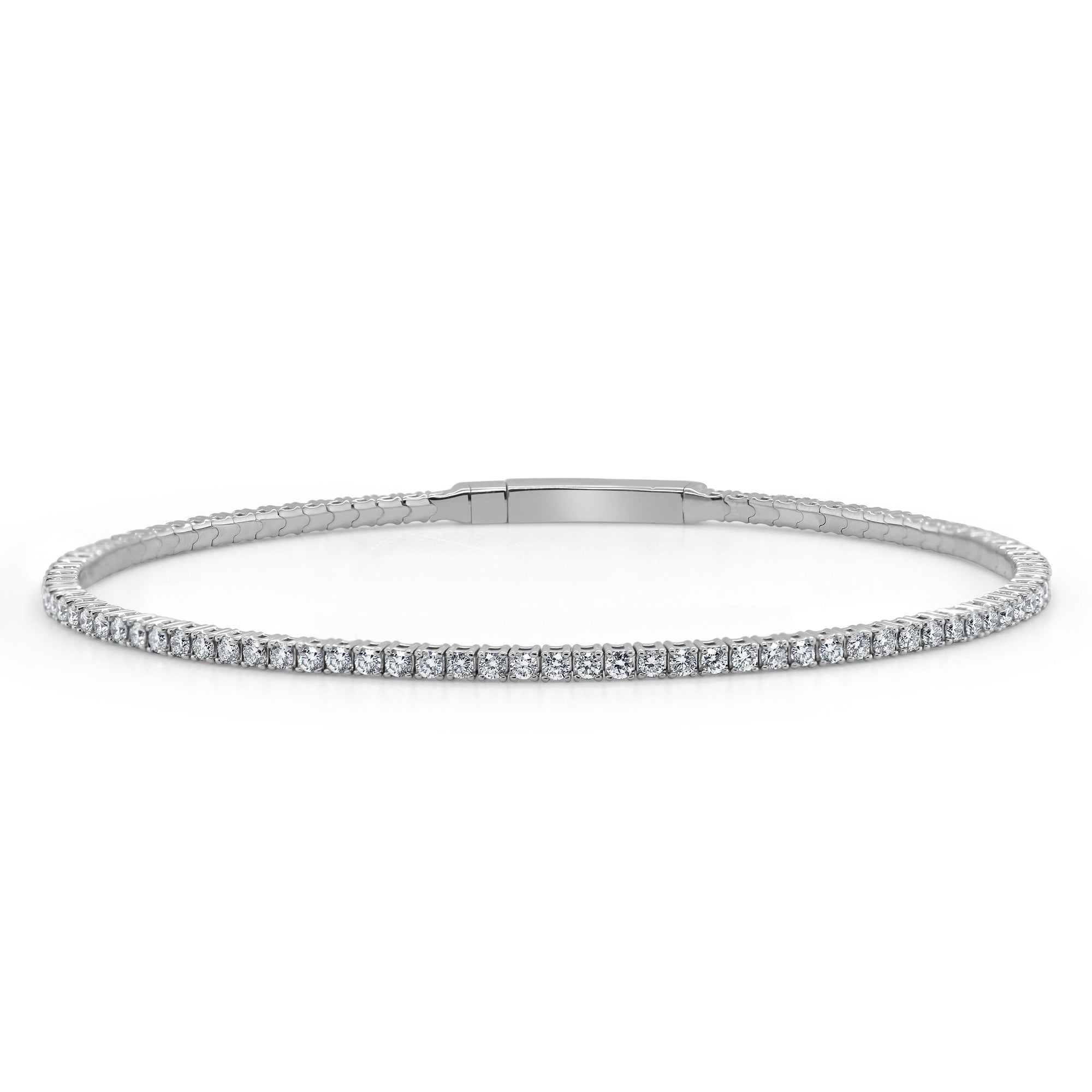 14k Gold & Diamond Flexible Bangle -  White