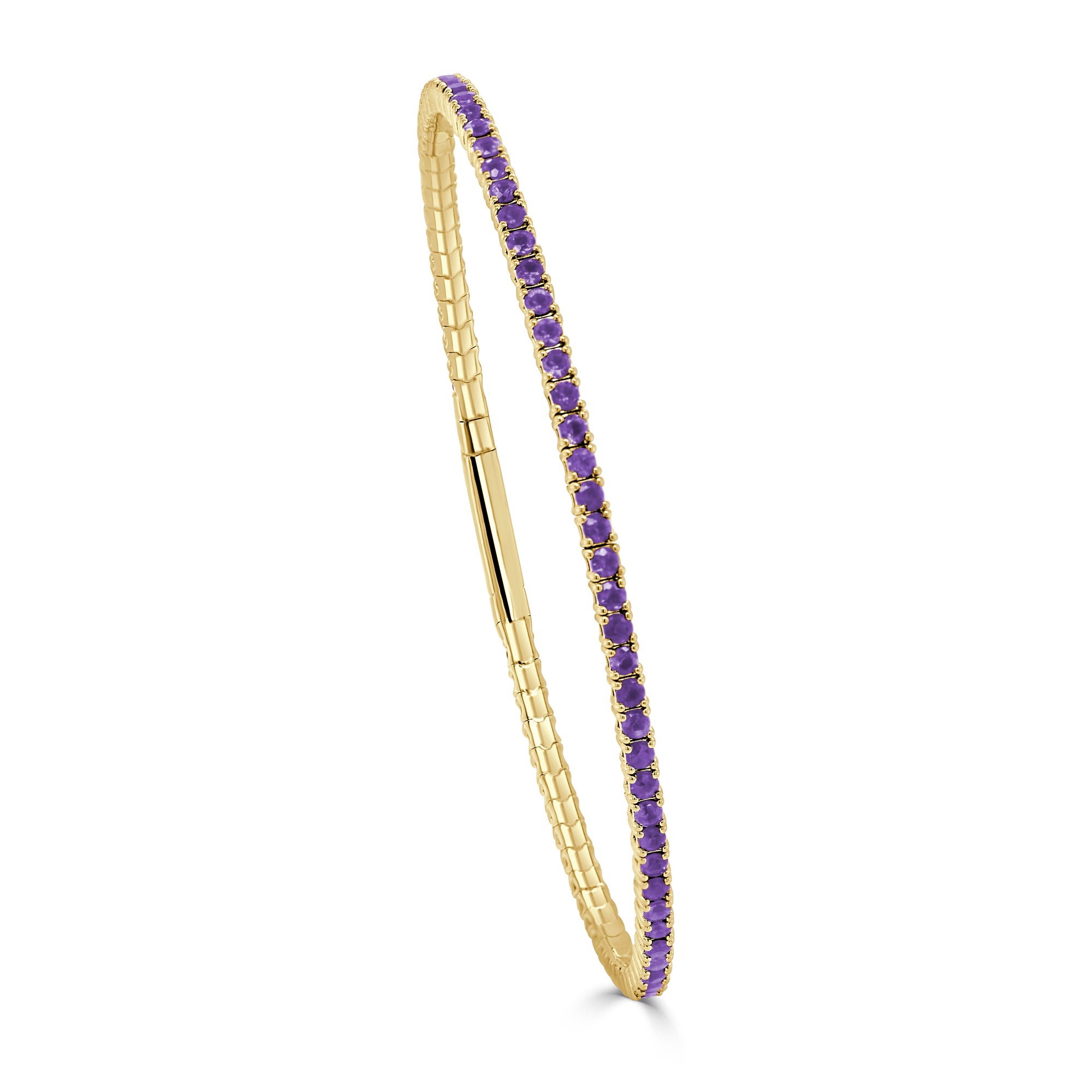 14K Gold Amethyst Flexible Bangle - Yellow