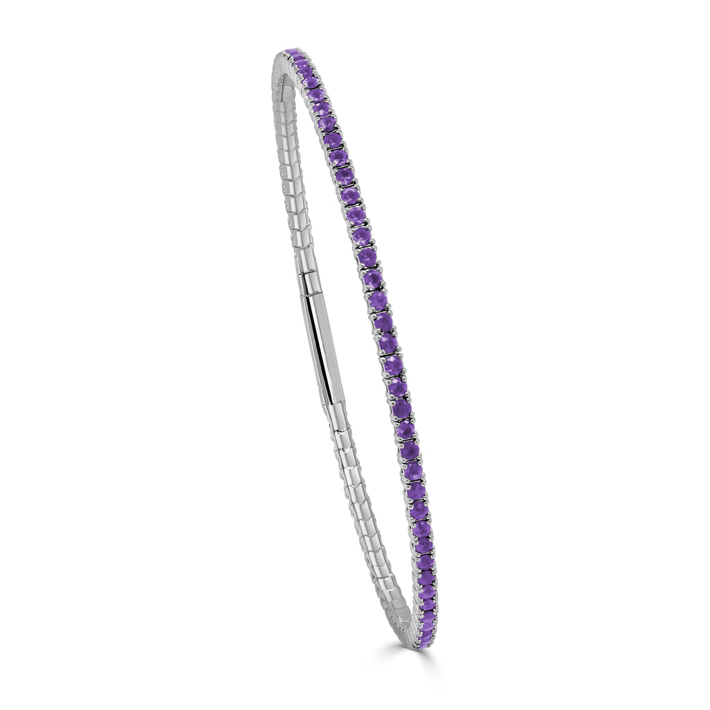14K Gold Amethyst Flexible Bangle - White