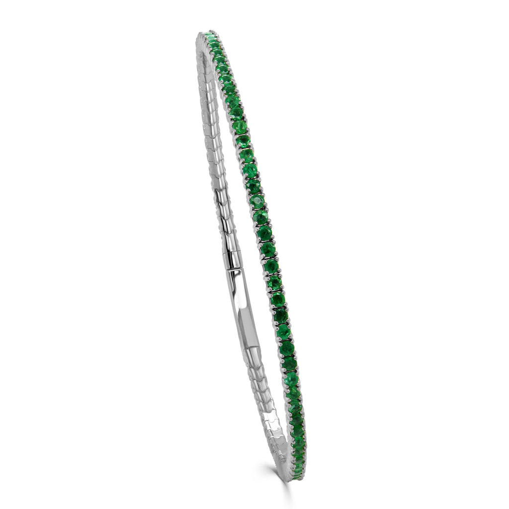 14K Gold Emerald Flexible Bangle – 2.35ct - White