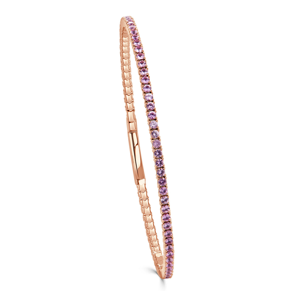 14K Gold Pink Sapphire Flexible Eternity Bangle - Rose