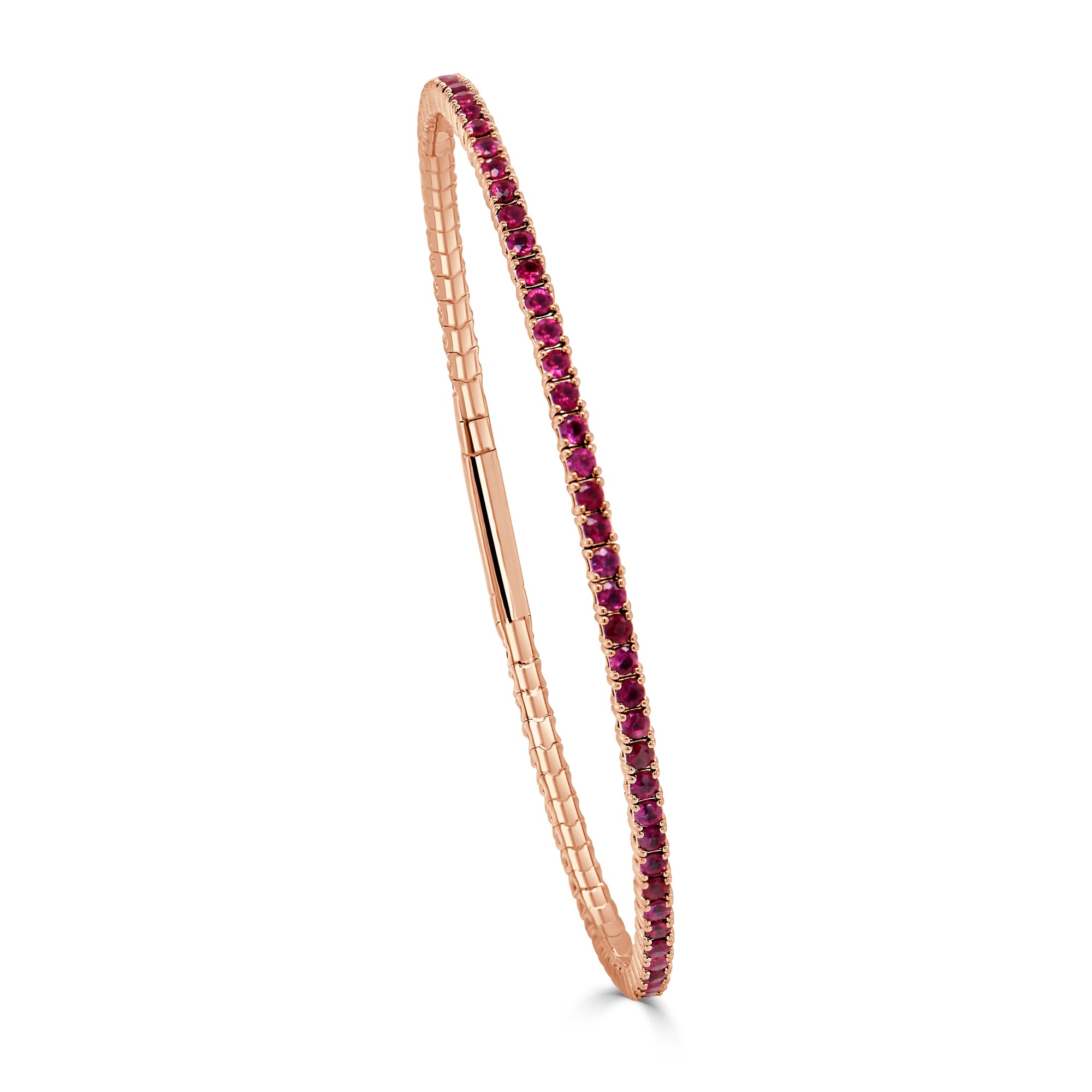14K Gold Ruby Flexible Eternity Bangle - Rose