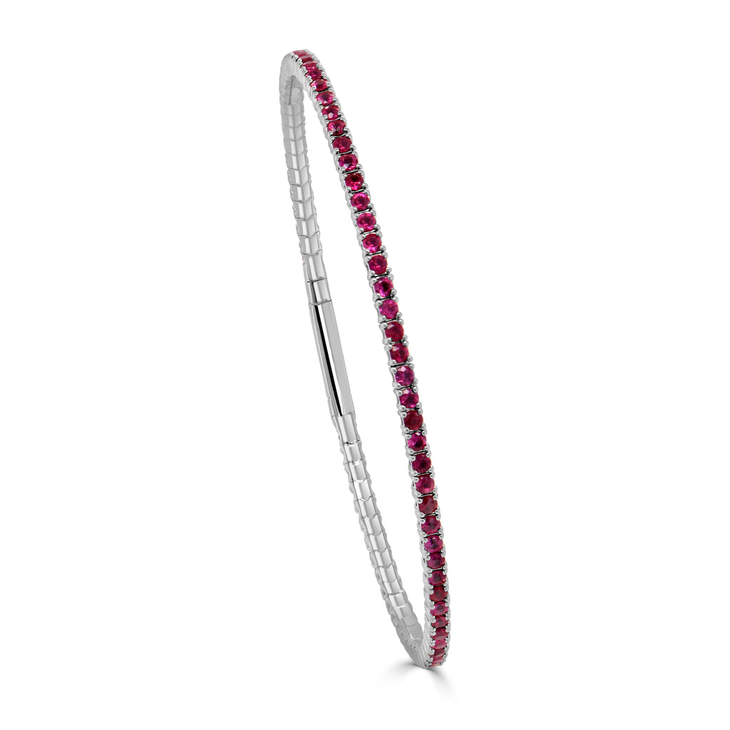 14K Gold Ruby Flexible Eternity Bangle - White