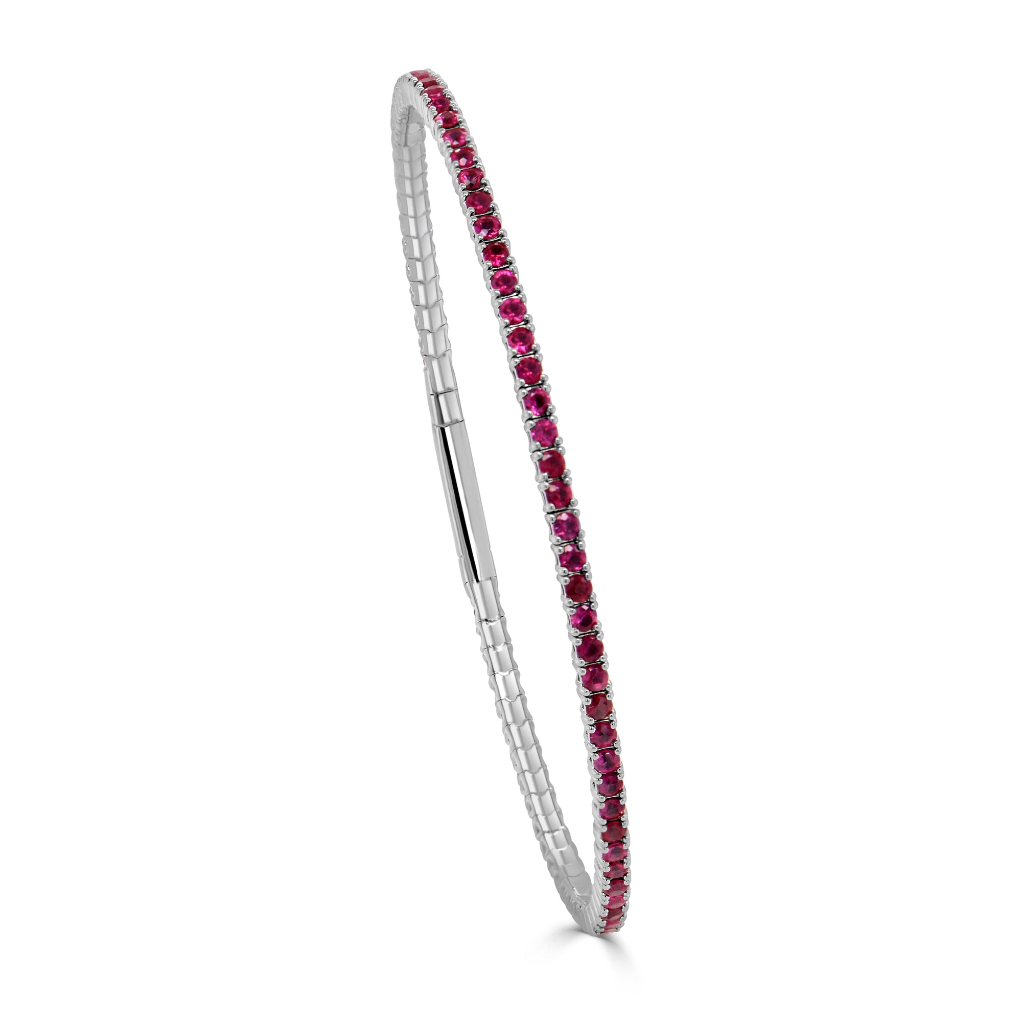 14K Gold Ruby Flexible Eternity Bangle - White