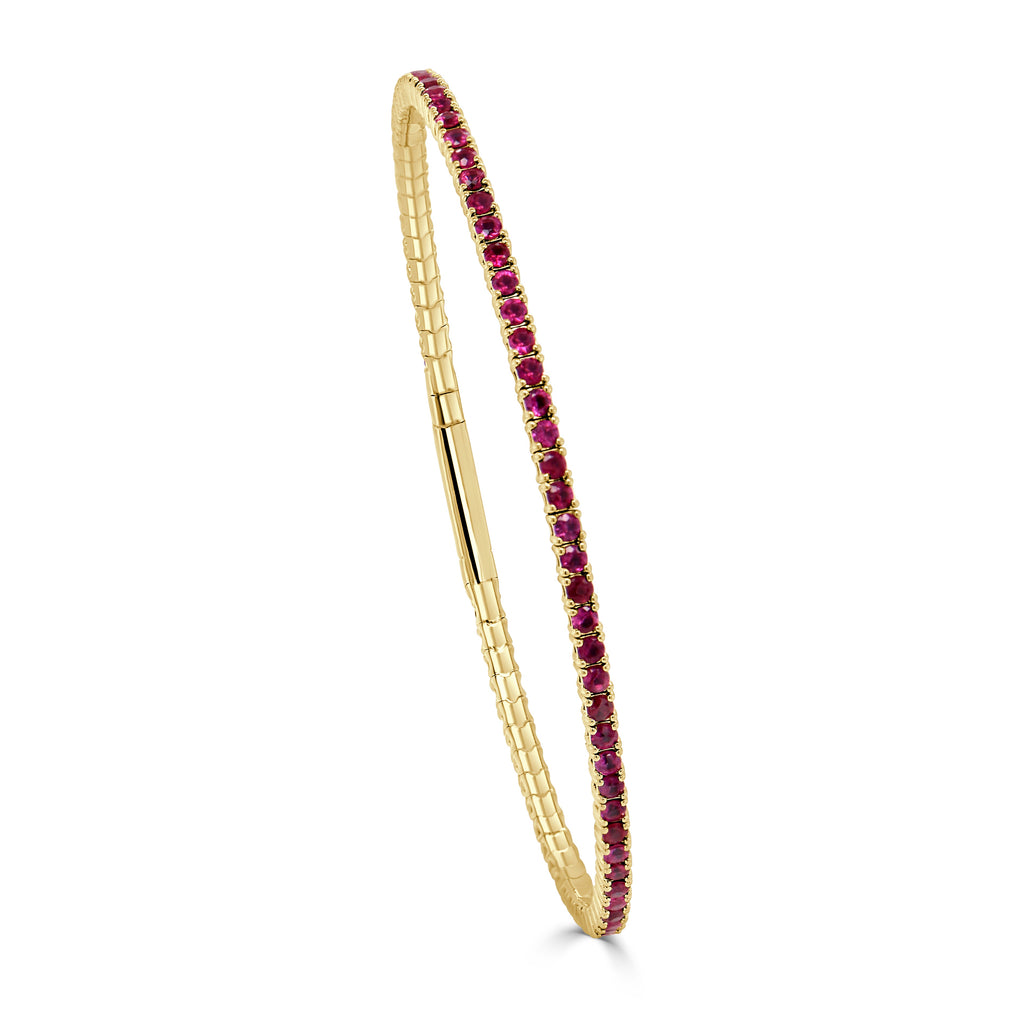 14K Gold Ruby Flexible Eternity Bangle - Yellow