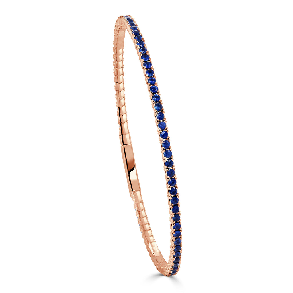 14K Gold Blue Sapphire Flexible Eternity Bangle - Rose