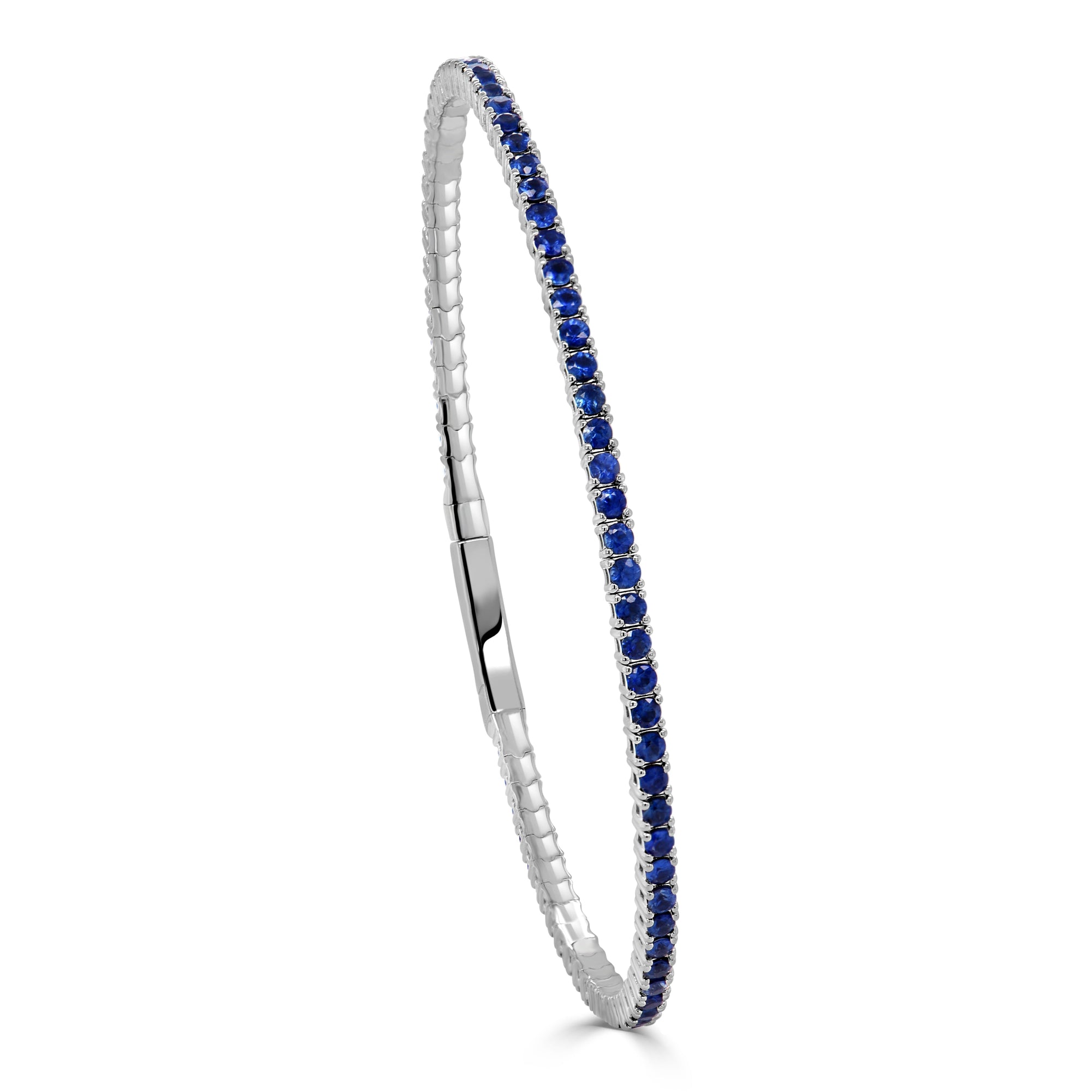 14K Gold Blue Sapphire Flexible Eternity Bangle - White