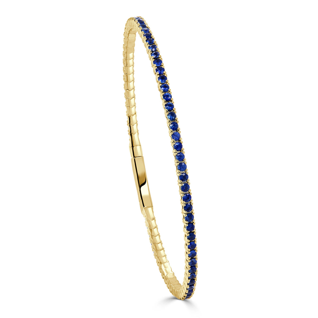 14K Gold Blue Sapphire Flexible Eternity Bangle - Yellow