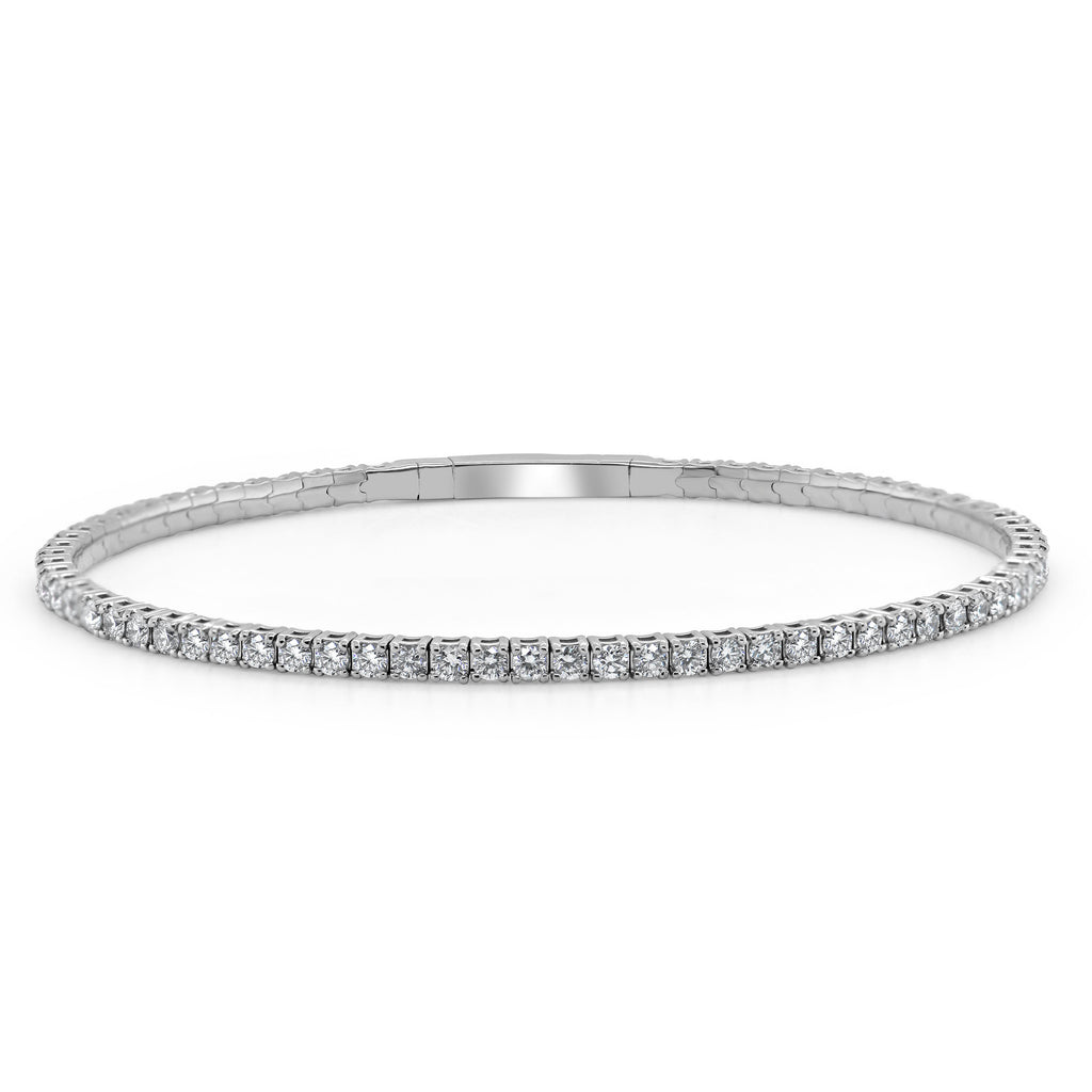 14k Gold & Diamond Flexible Bangle -White