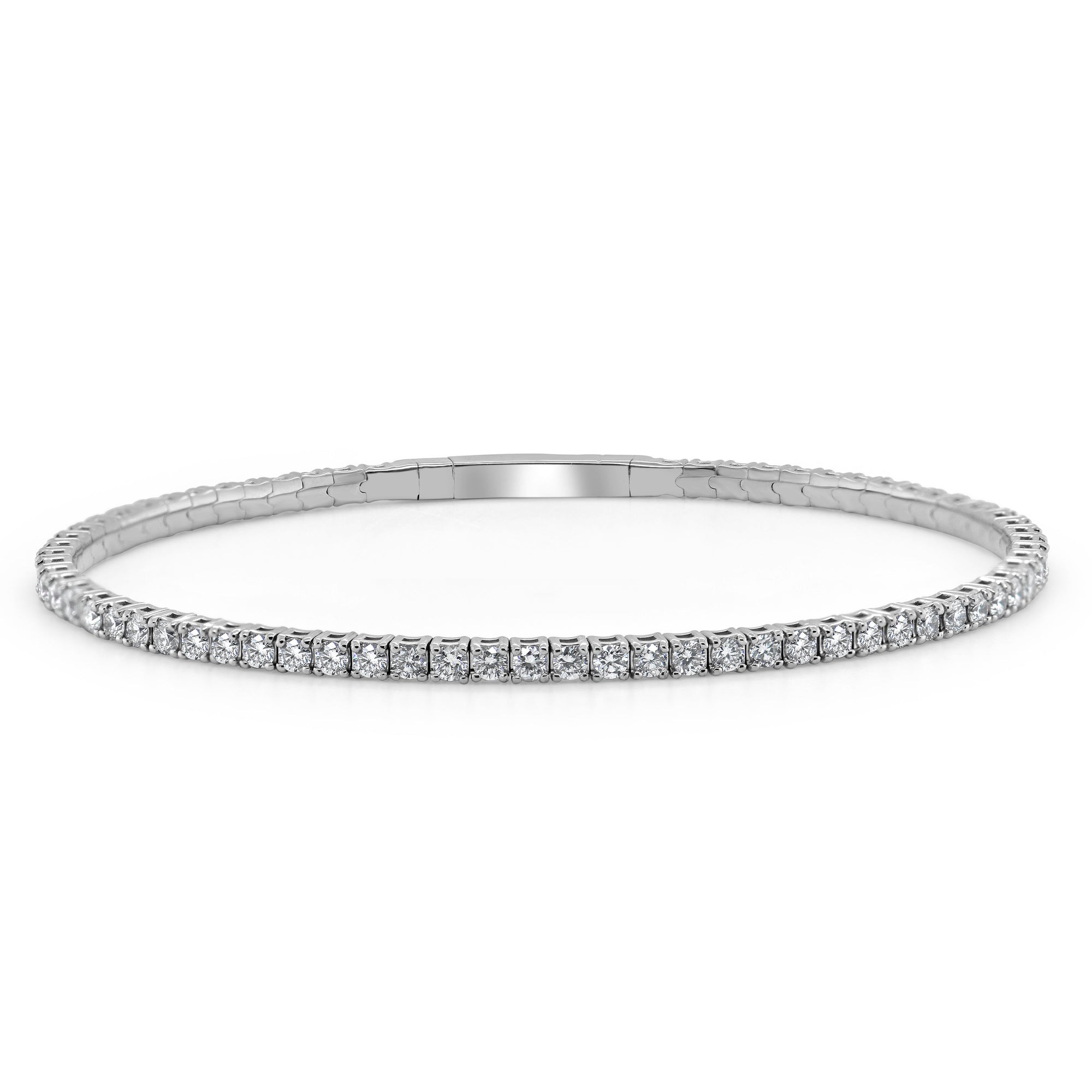 14k Gold & Diamond Flexible Bangle -White