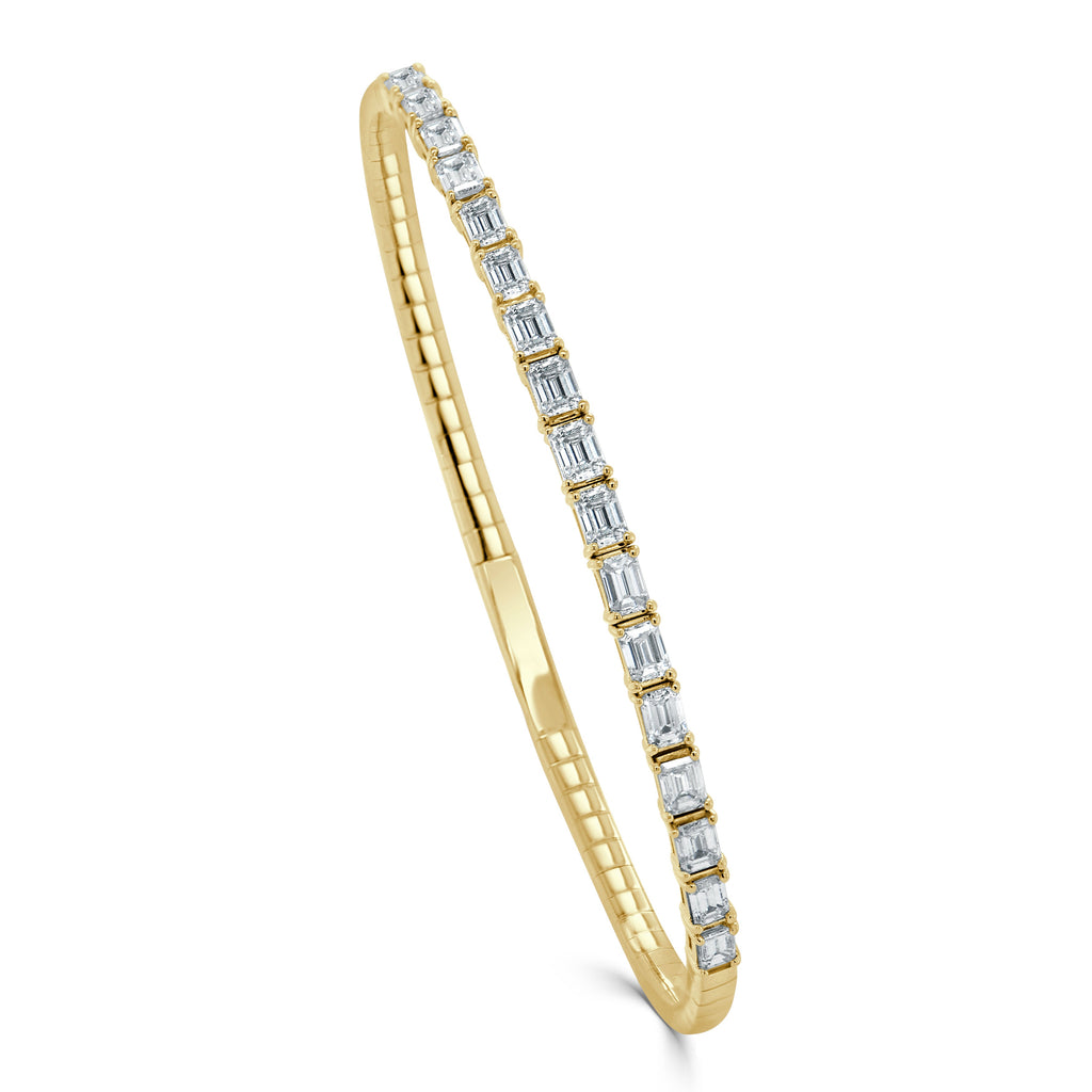 14K Gold Emerald-Cut Diamond Flexible Bangle - Yellow