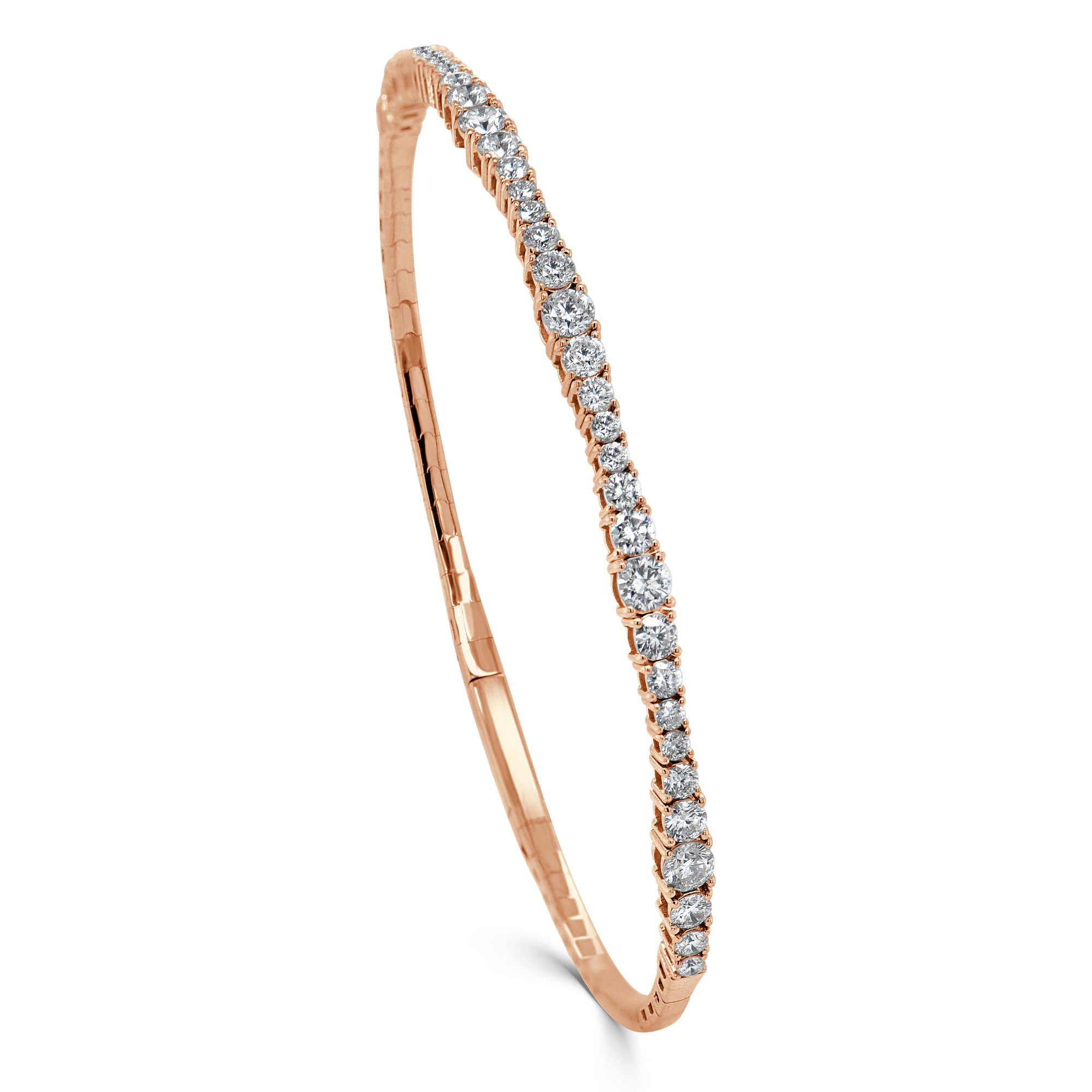 14K Gold Diamond Flexible Bangle - Rose