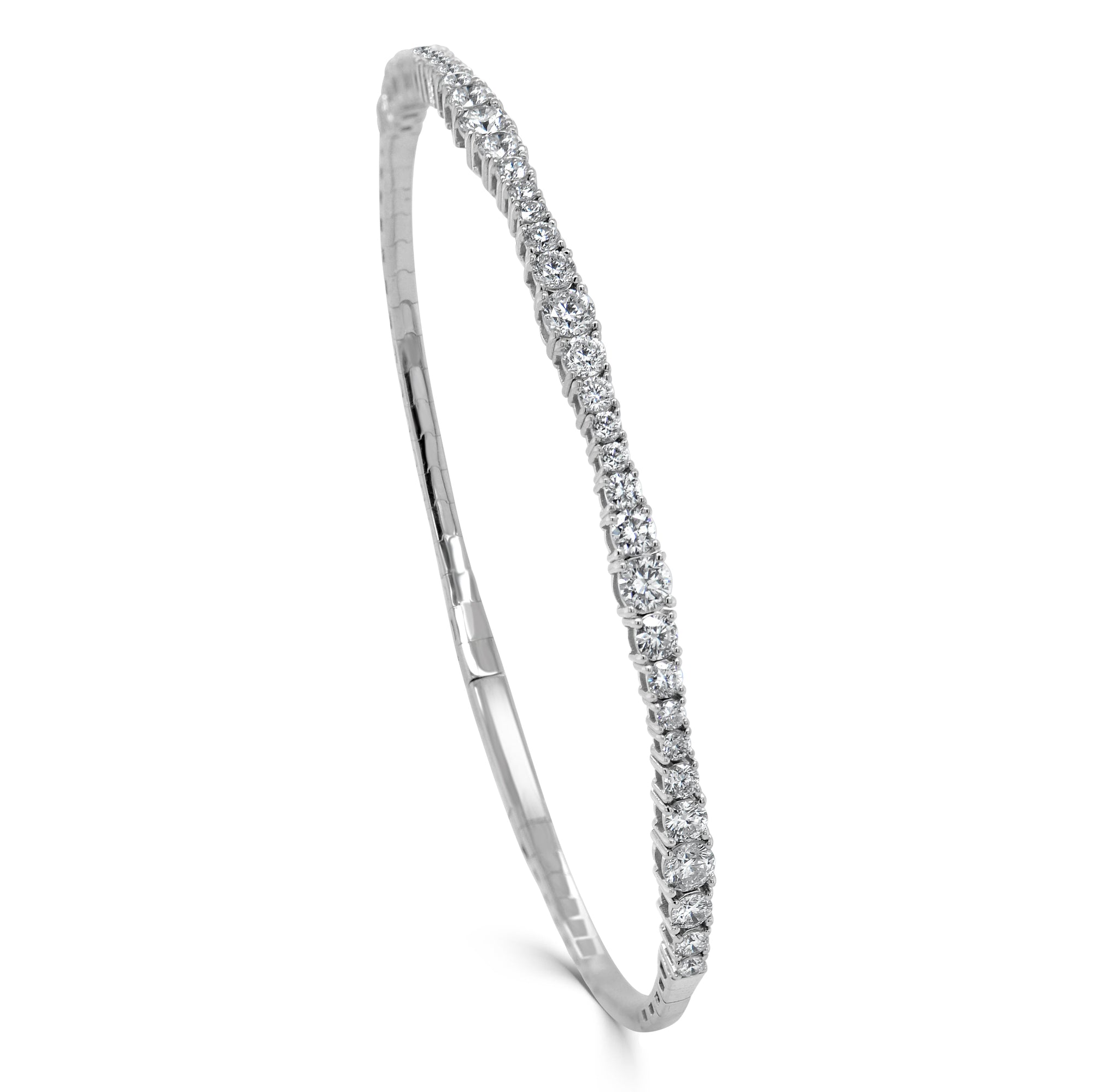 14K Gold Diamond Flexible Bangle - White
