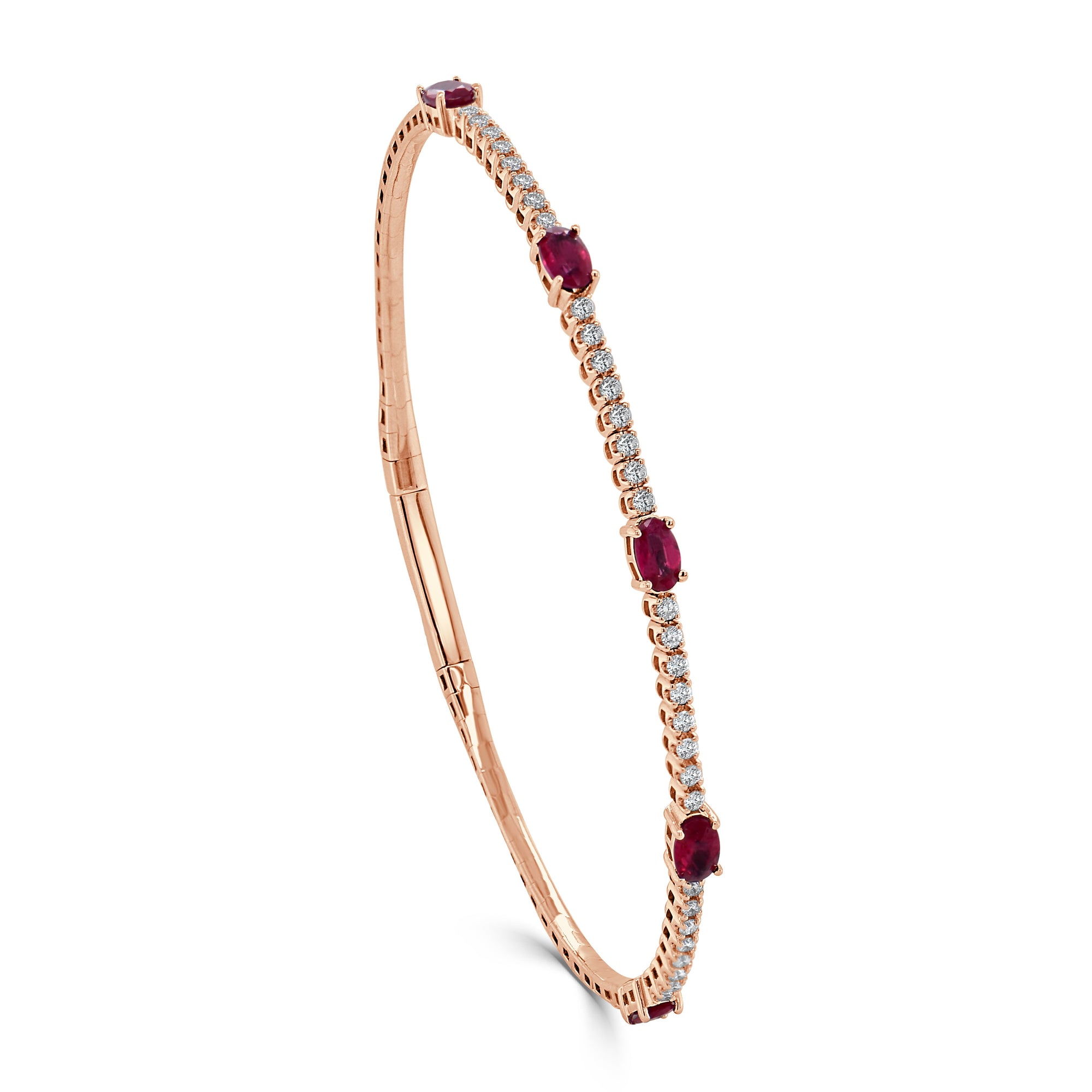 14K Gold Oval Ruby Station & Diamond Flexible Bangle - Rose
