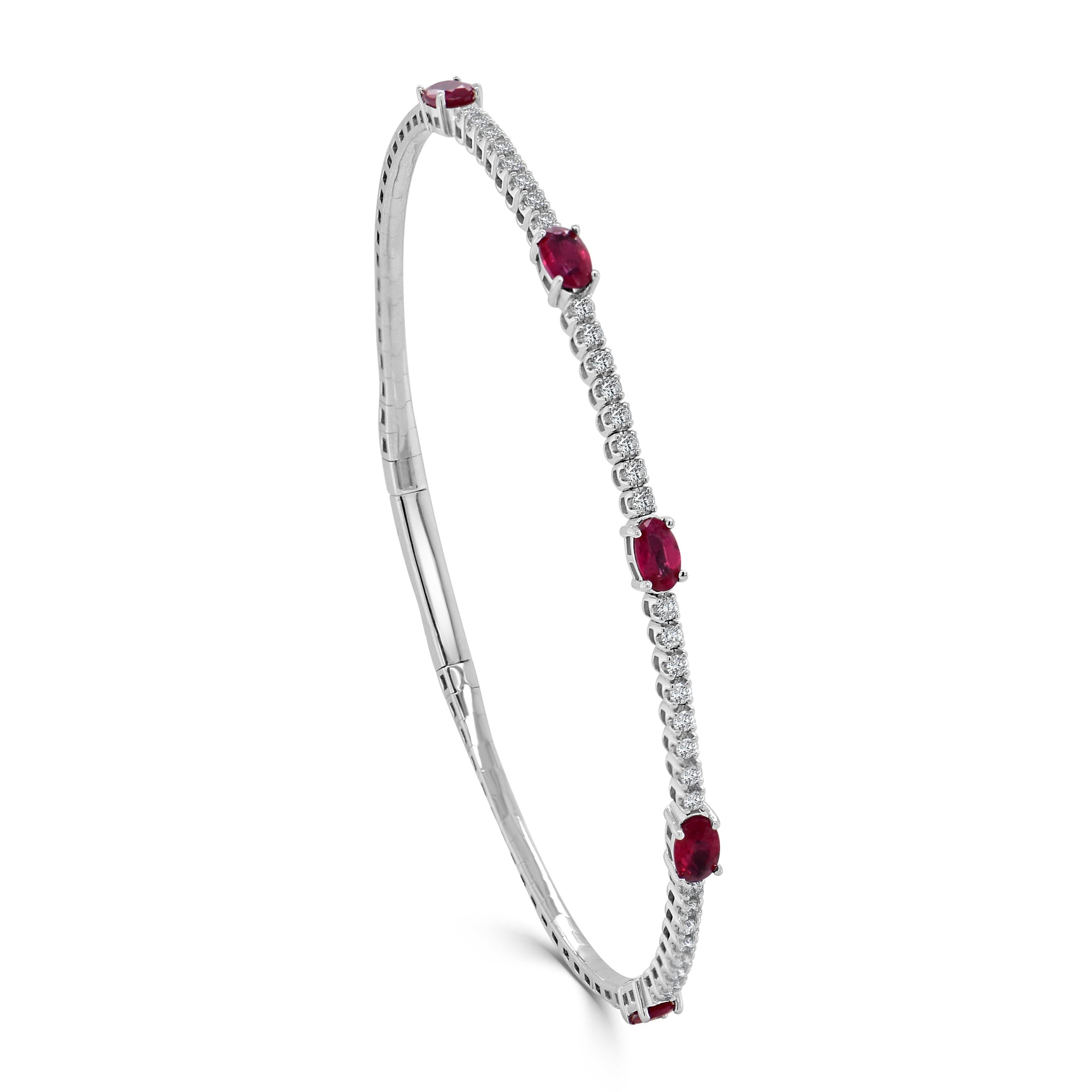 14K Gold Oval Ruby Station & Diamond Flexible Bangle - White