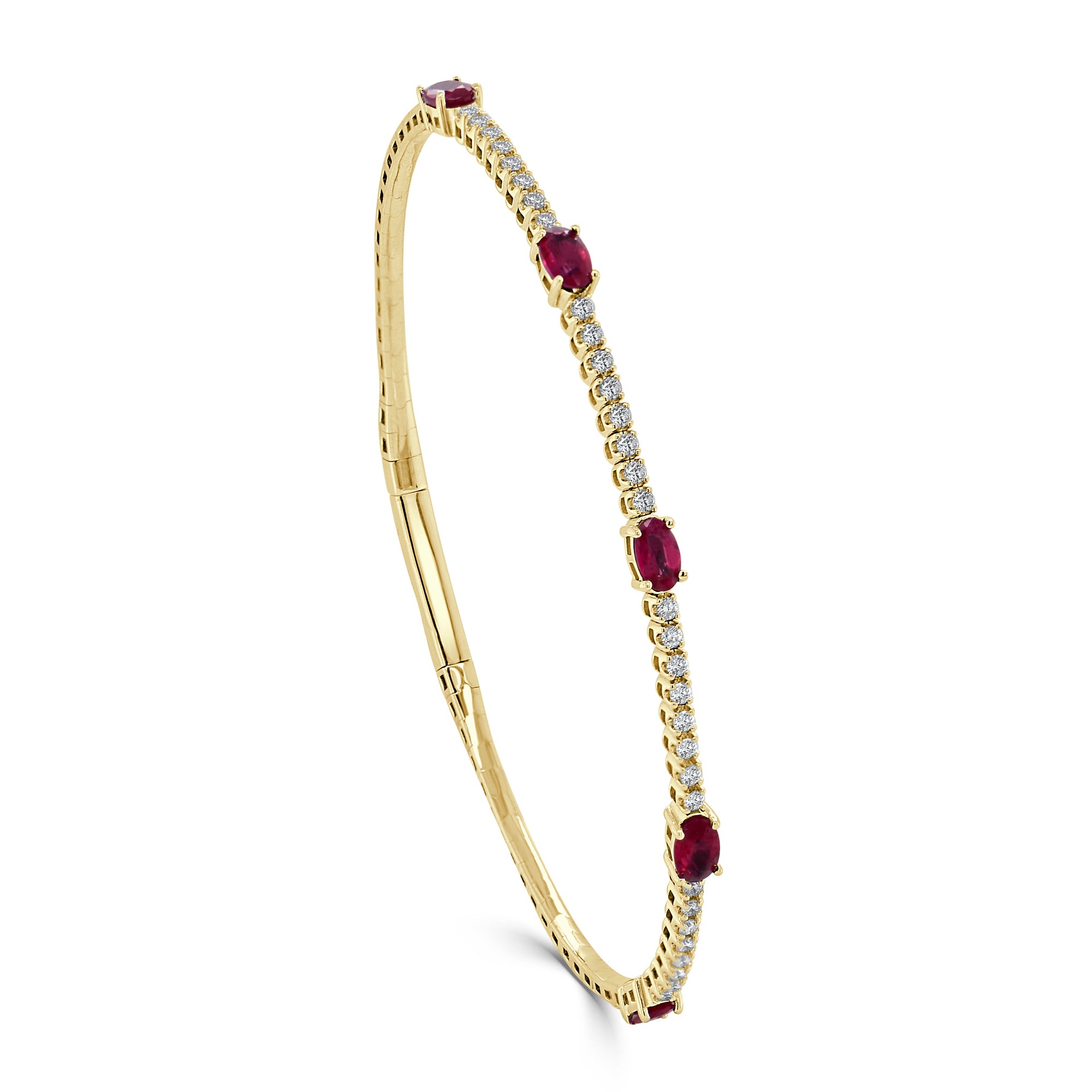 14K Gold Oval Ruby Station & Diamond Flexible Bangle - Yellow