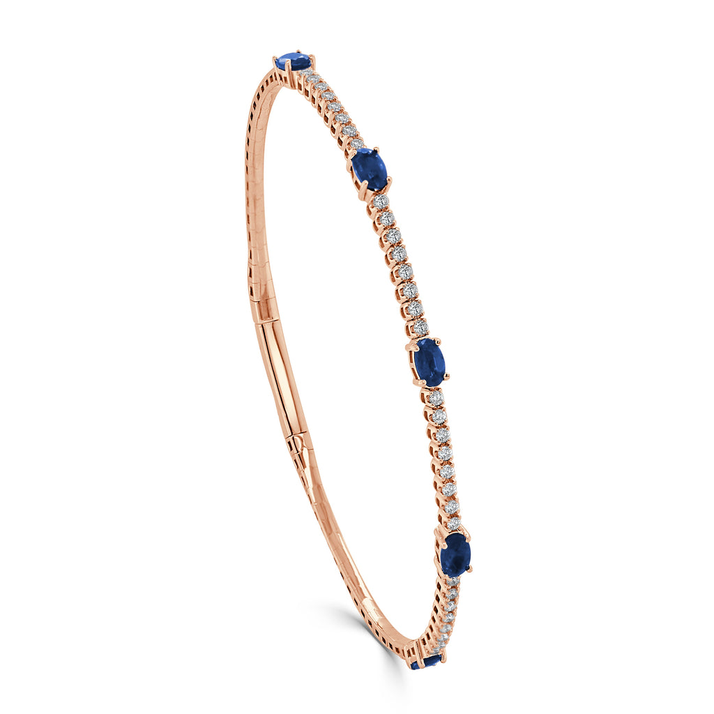 Diamond and Sapphire Flexible Station Bangle, 14K