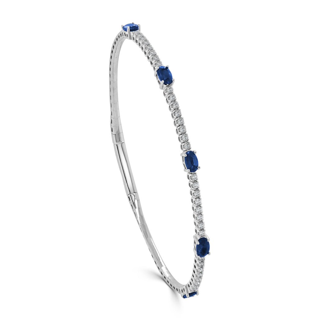 Diamond and Sapphire Flexible Station Bangle, 14K