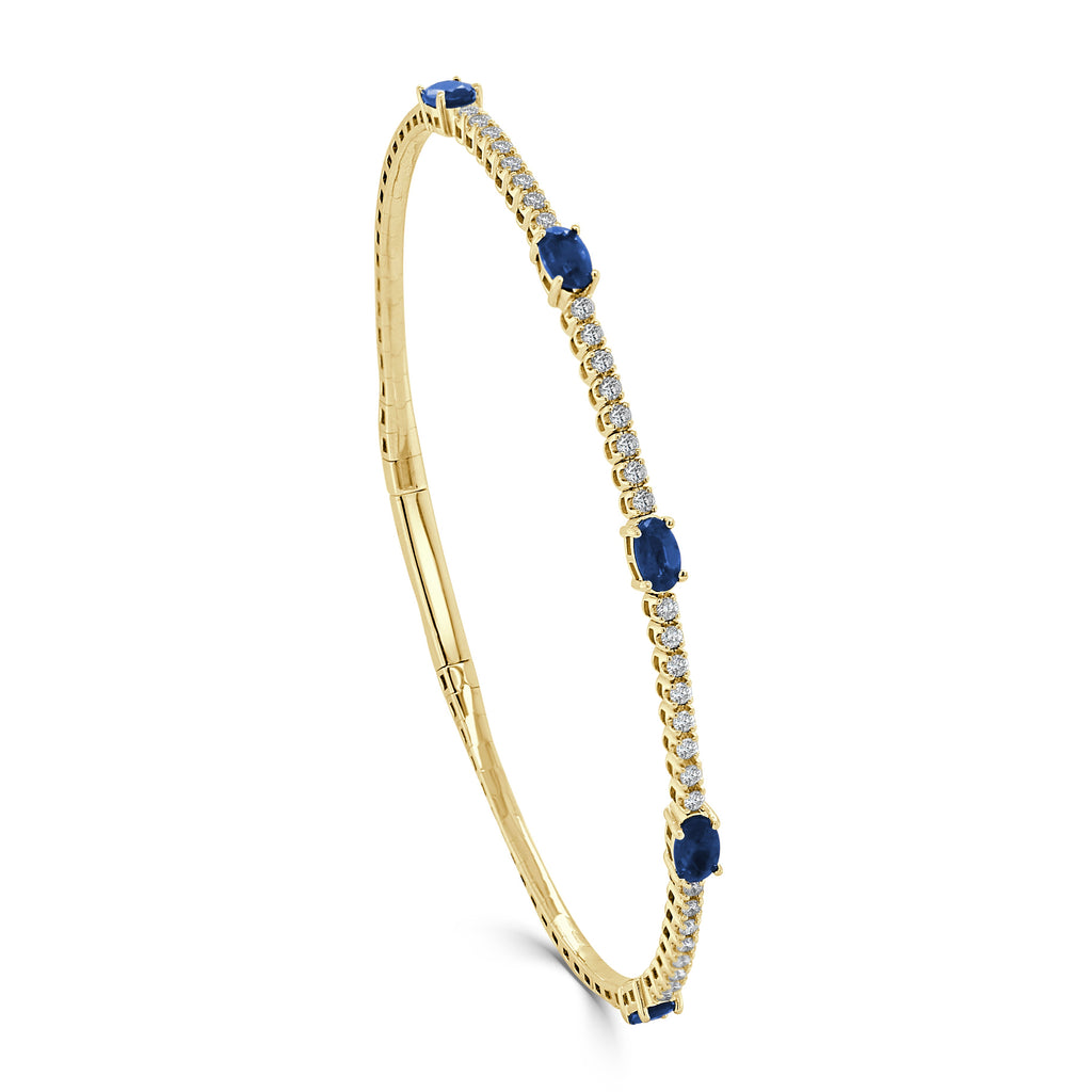 Diamond and Sapphire Flexible Station Bangle, 14K
