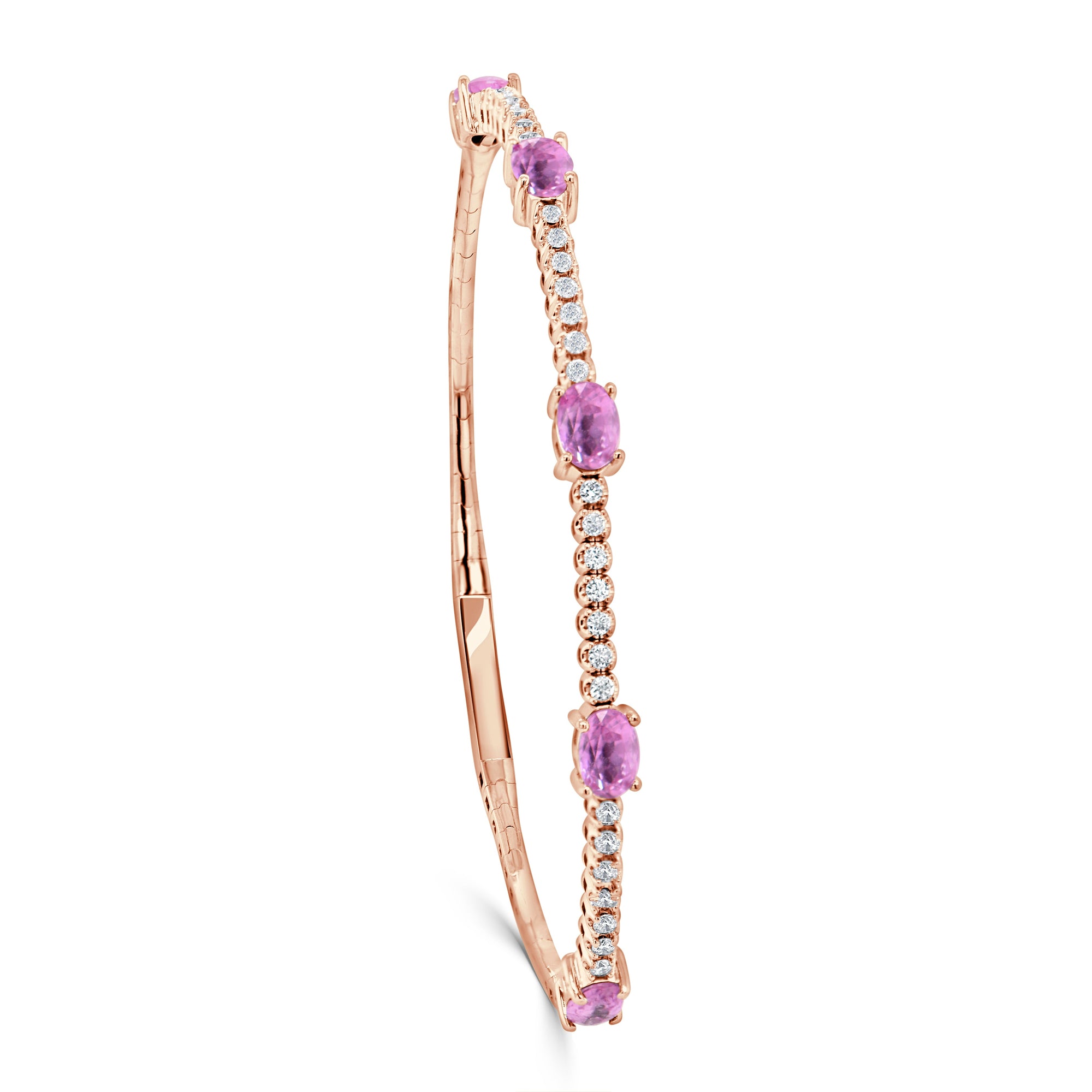 14K Gold Pink Sapphire & Diamond Station Flexible Bangle-Rose