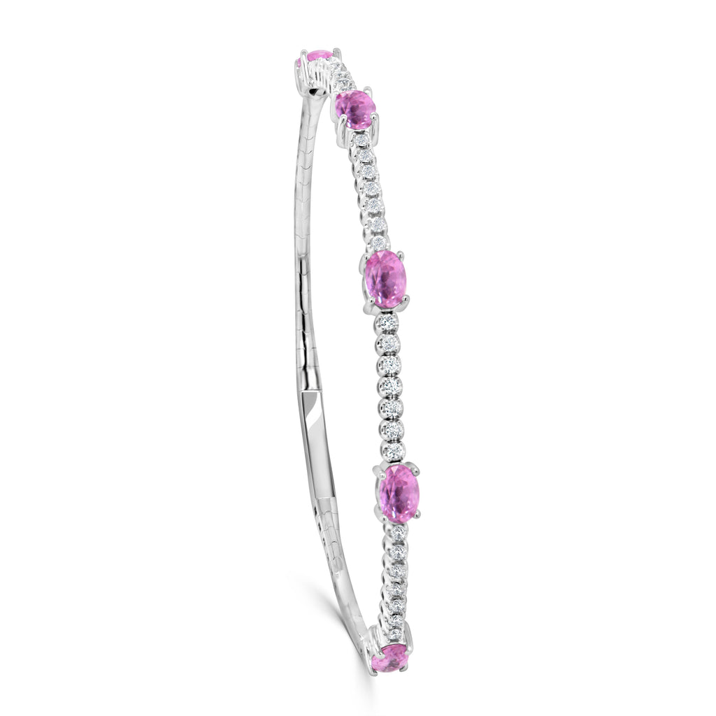 14K Gold Pink Sapphire & Diamond Station Flexible Bangle-White