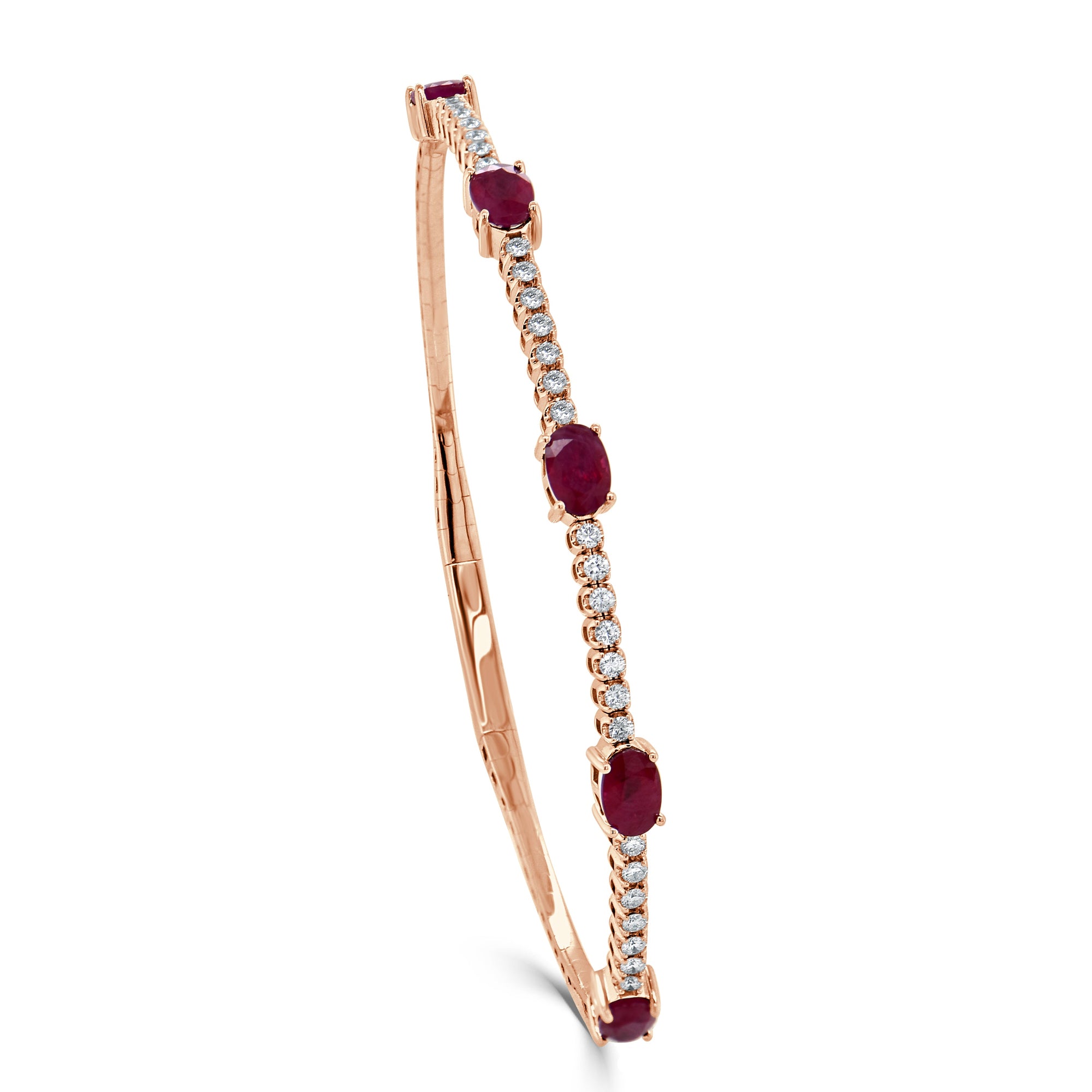 14K Gold Ruby Station & Diamond Flexible Bangle - Rose