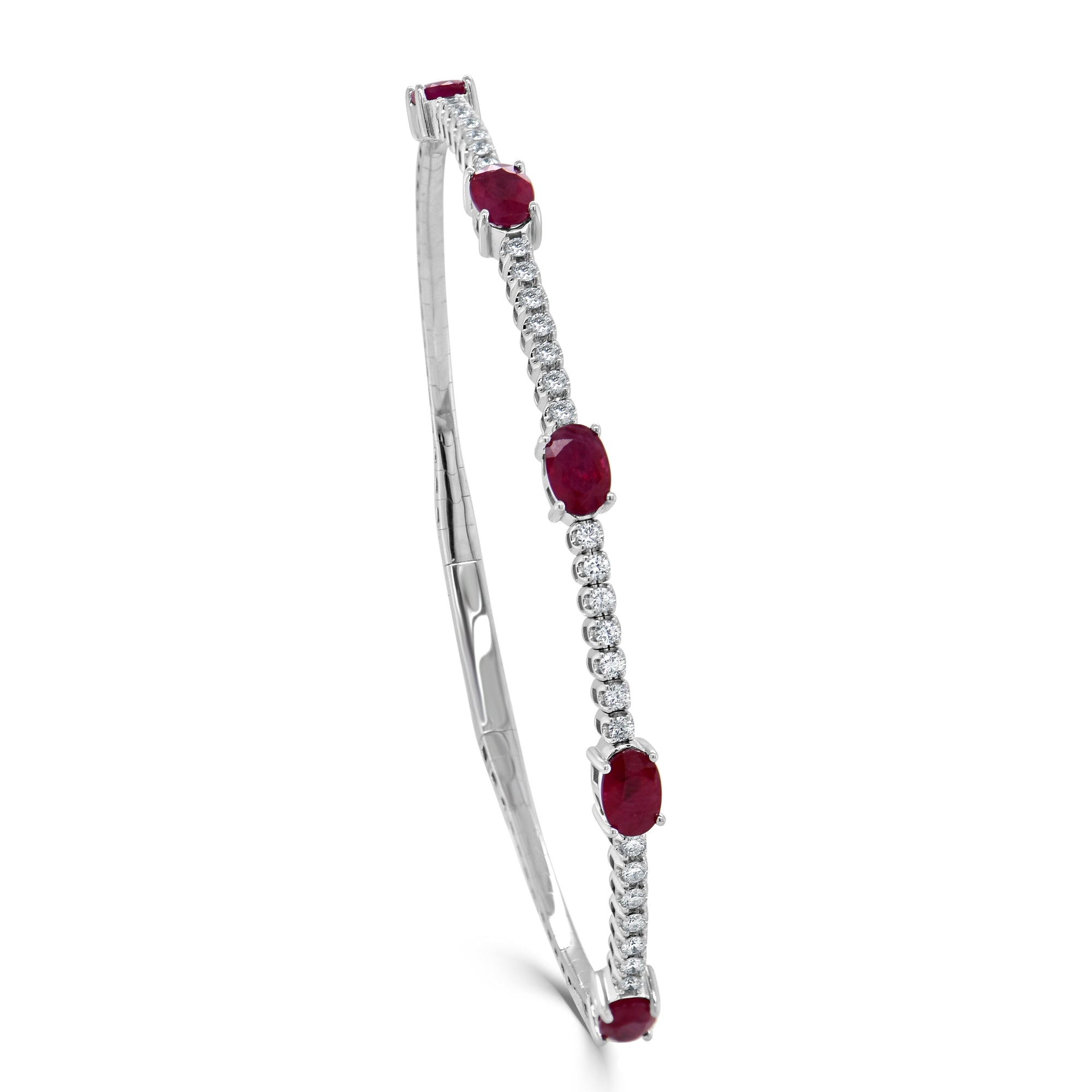 14K Gold Ruby Station & Diamond Flexible Bangle - White