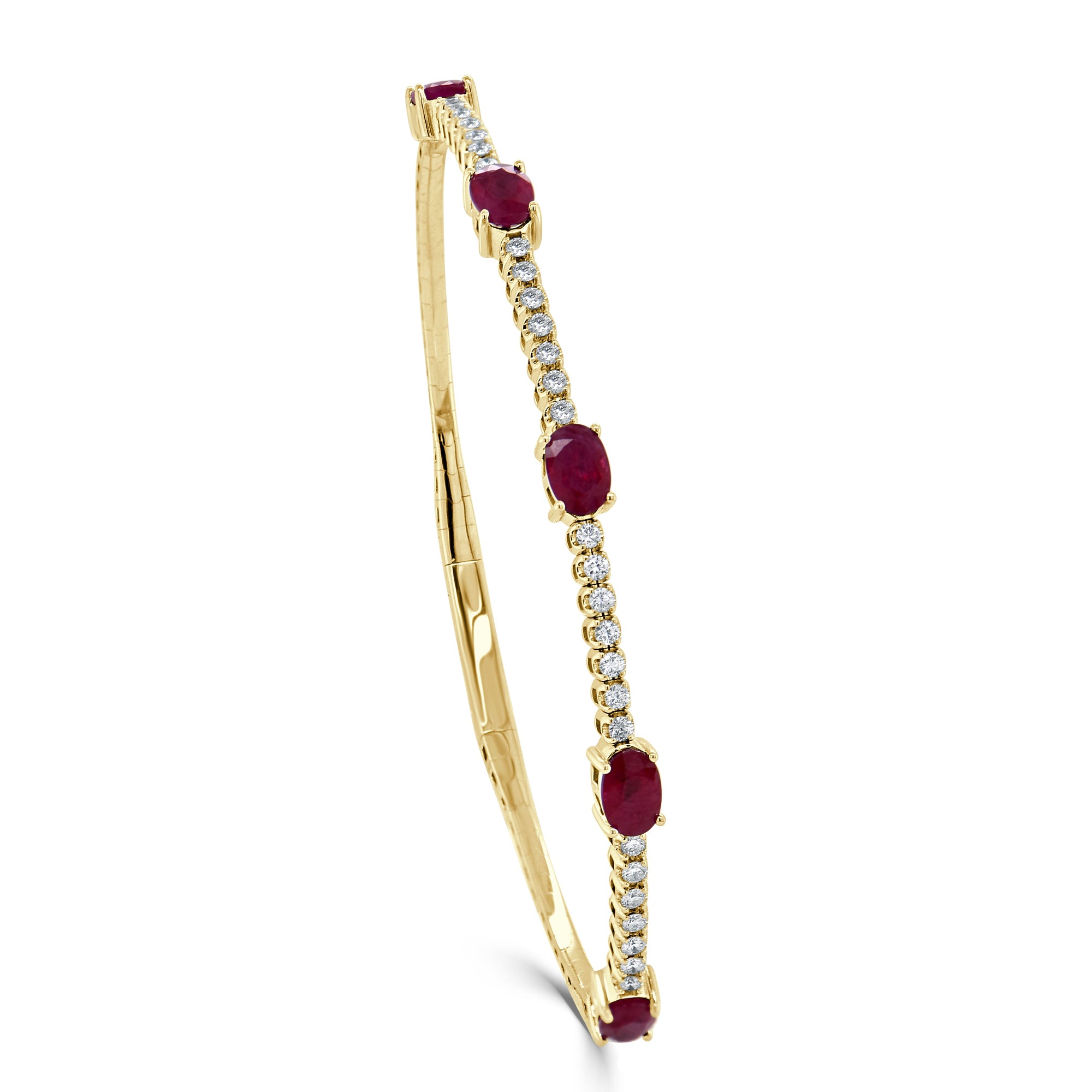 14K Gold Ruby Station & Diamond Flexible Bangle - Yellow