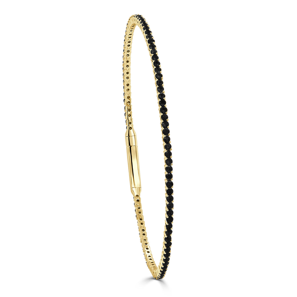14K Gold Eternity Black Diamond Flexible Bangle - Yellow