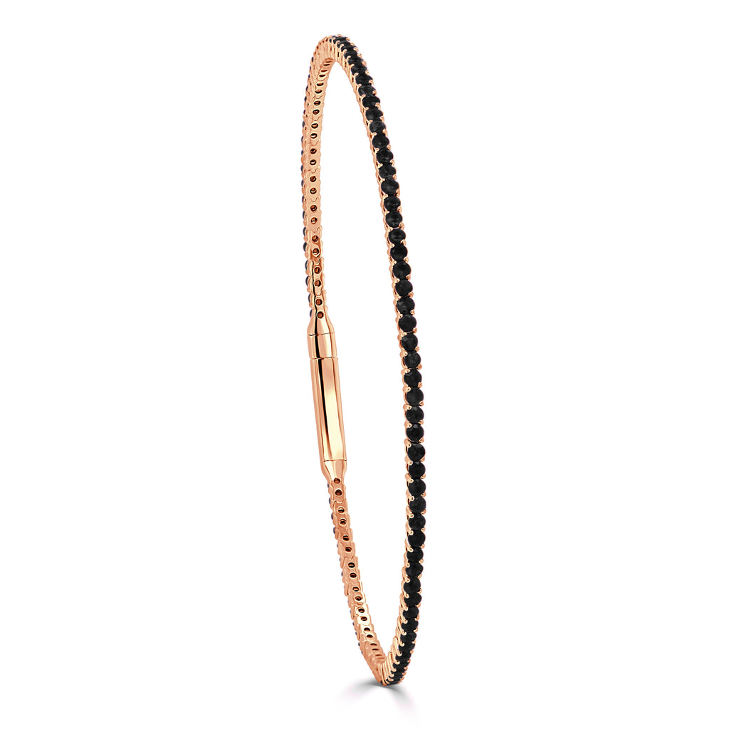 14K Gold Eternity Black Diamond Flexible Bangle - Rose