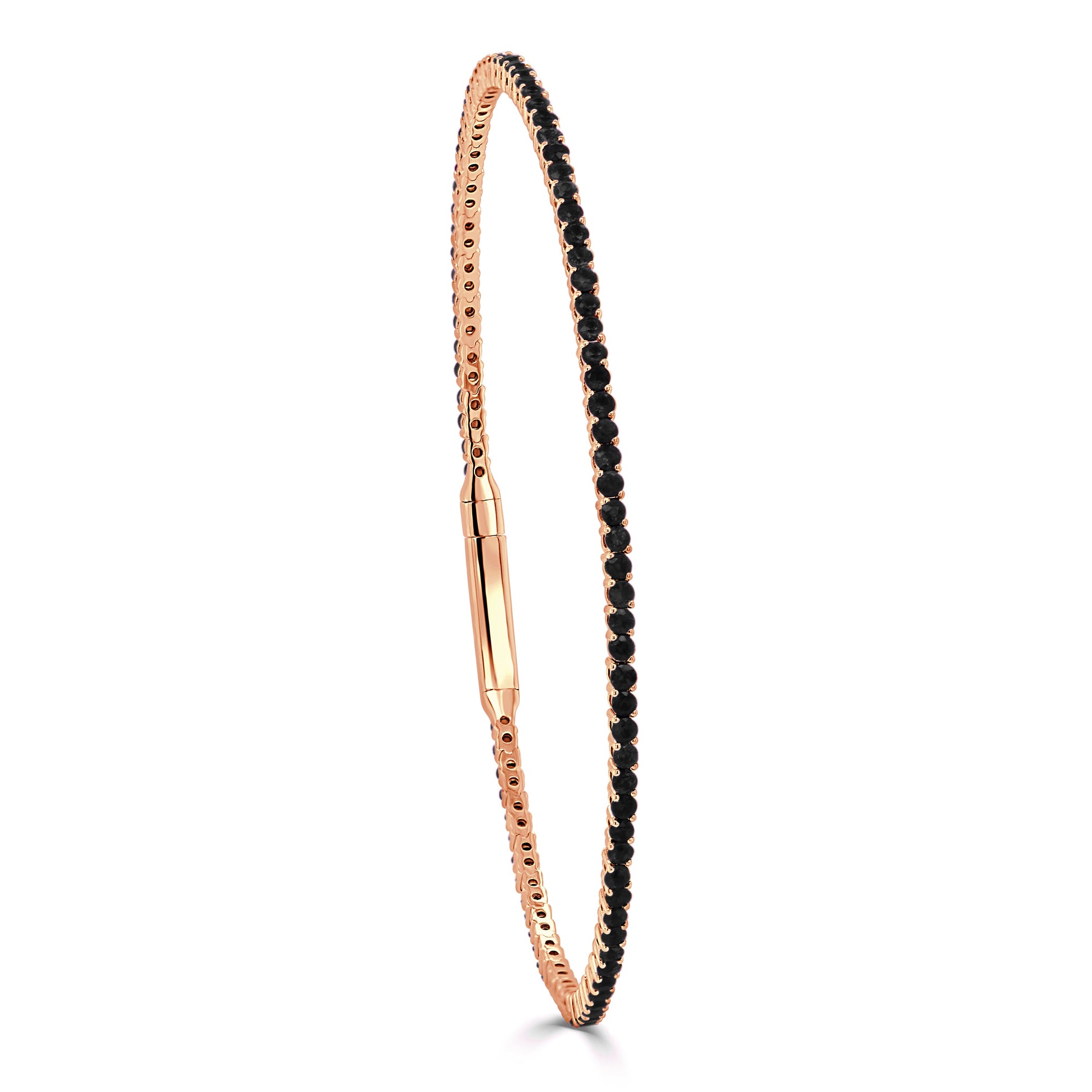 14K Gold Eternity Black Diamond Flexible Bangle - Rose