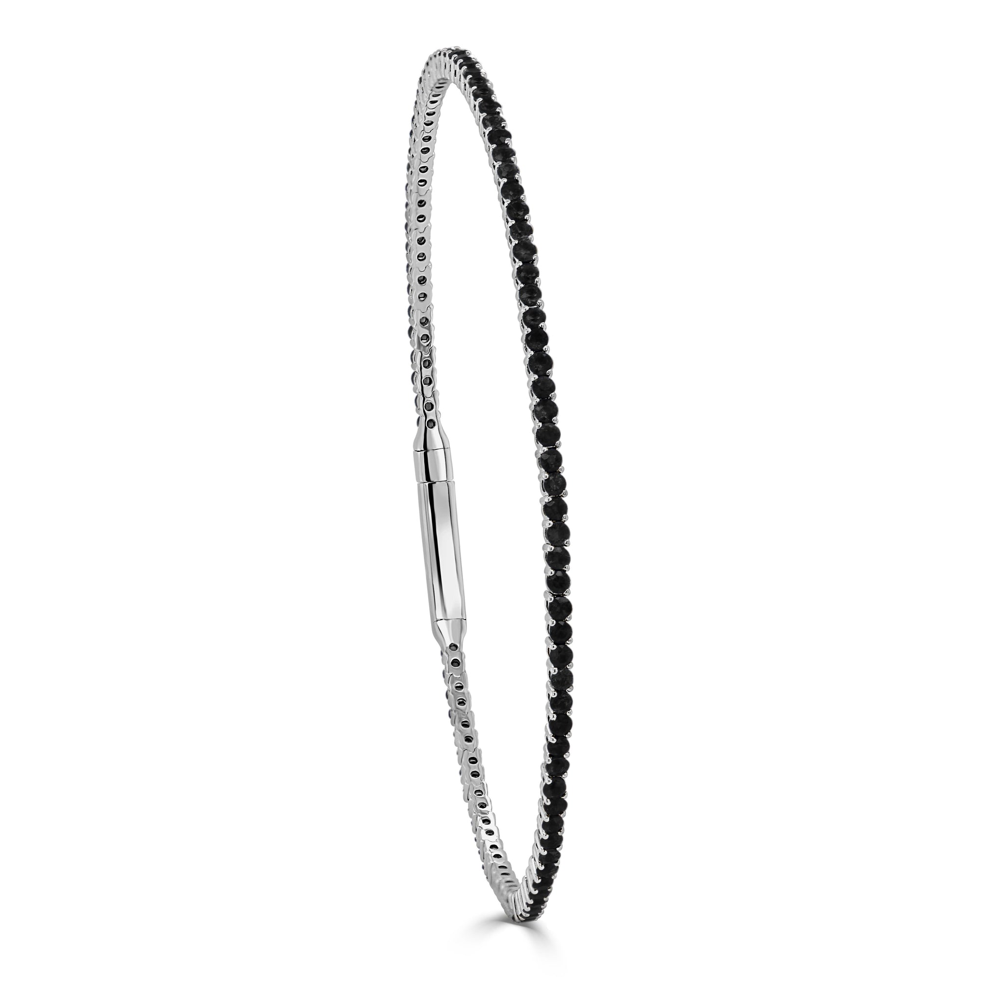 14K Gold Eternity Black Diamond Flexible Bangle - White