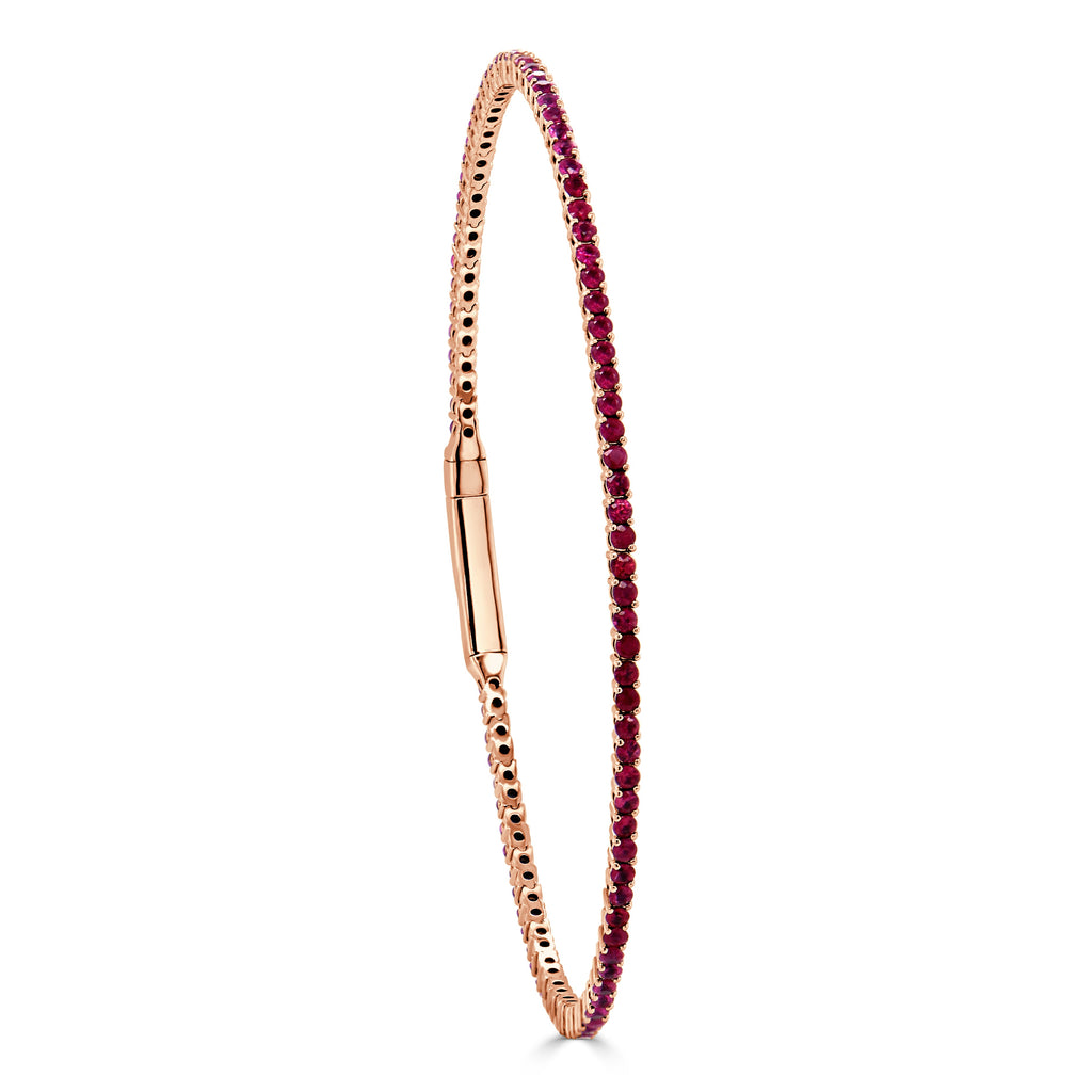 14K Gold Ruby Flexible Eternity Bangle - Rose