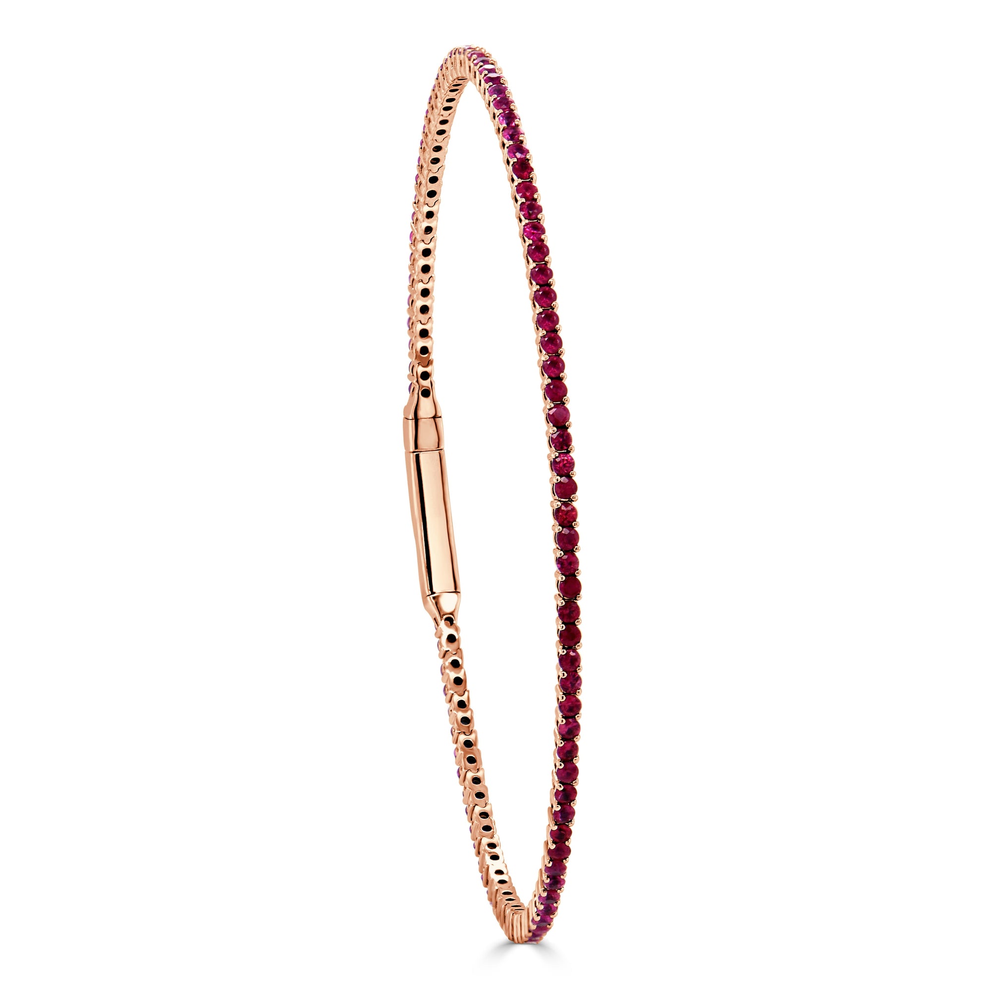 14K Gold Ruby Flexible Eternity Bangle - Rose
