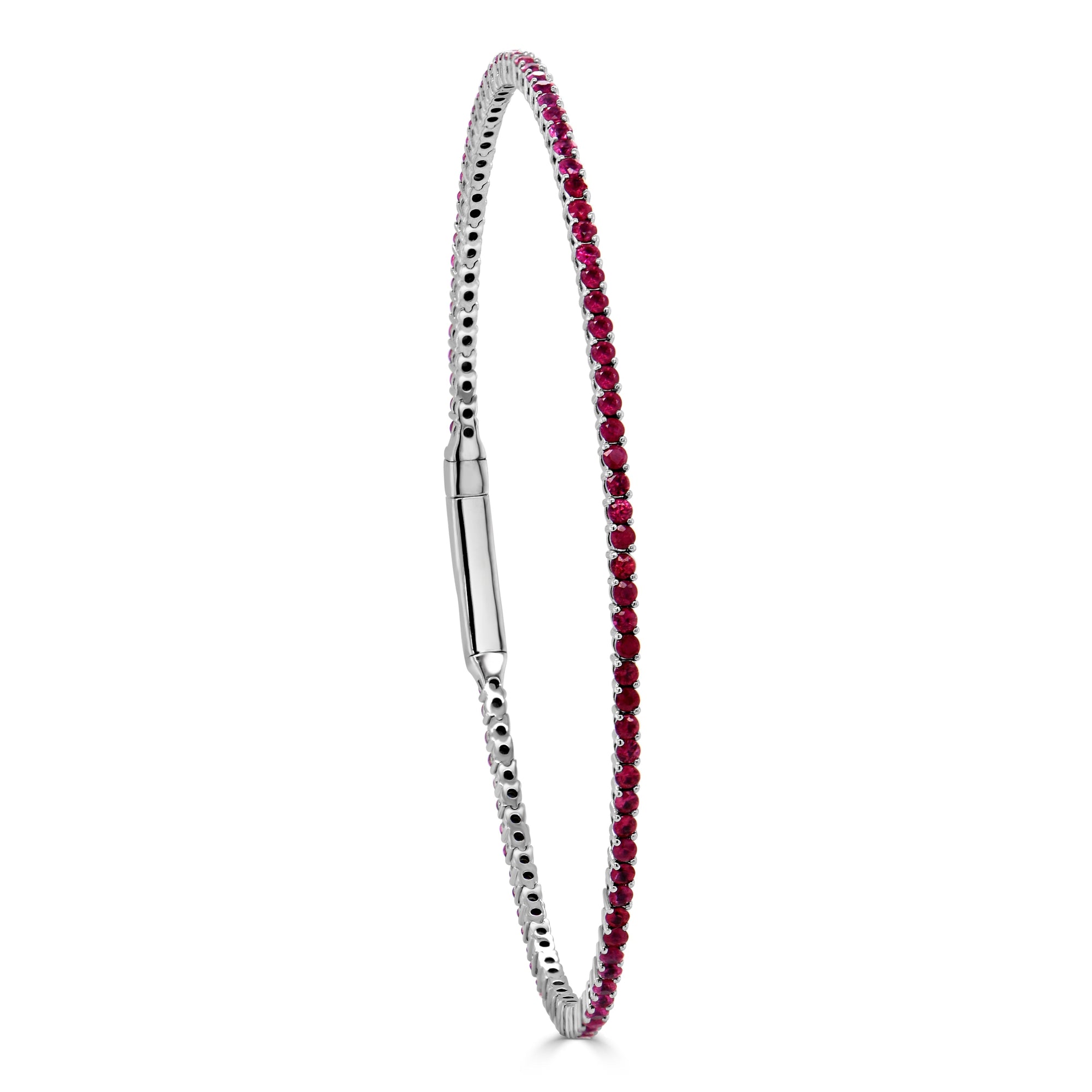 14K Gold Ruby Flexible Eternity Bangle - White