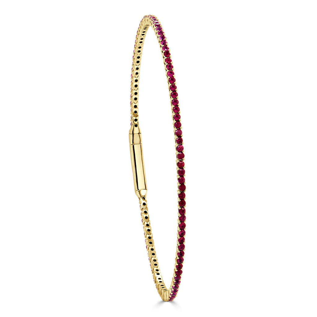 14K Gold Ruby Flexible Eternity Bangle - Yellow