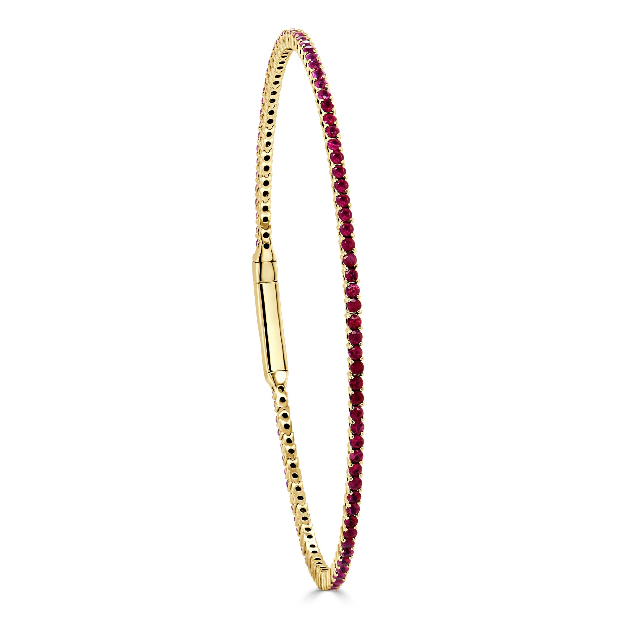 14K Gold Ruby Flexible Eternity Bangle - Yellow
