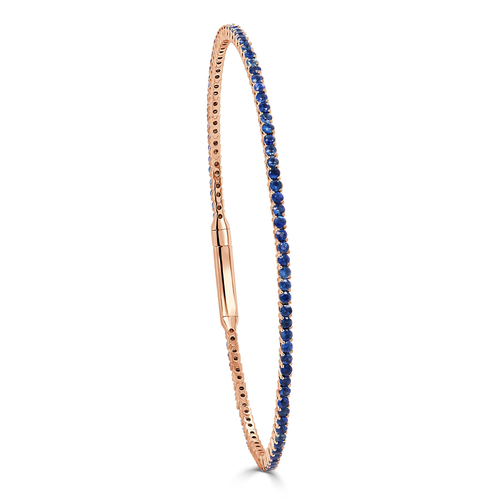 14K Gold Sapphire Flexible Eternity Bangle - Rose
