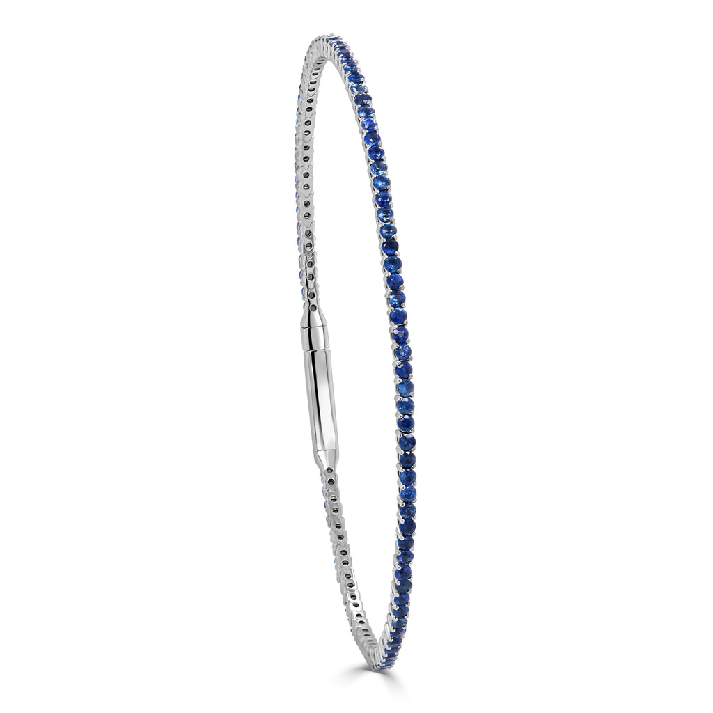 14K Gold Sapphire Flexible Eternity Bangle - White