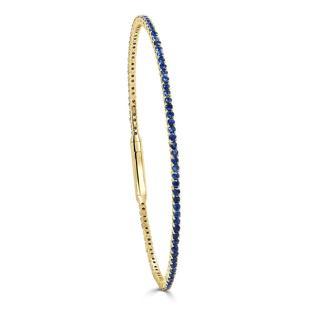14K Gold Sapphire Flexible Eternity Bangle - Yellow
