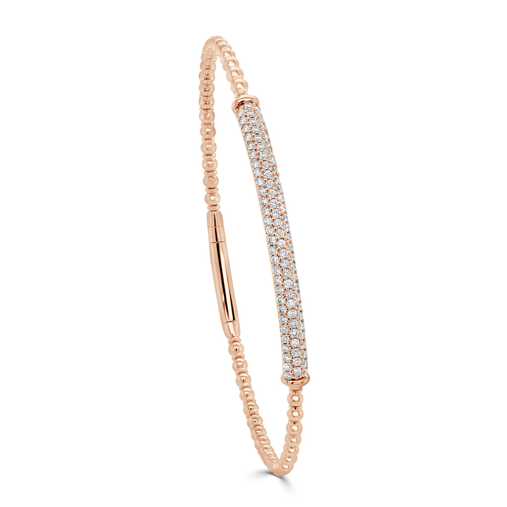 14K Gold Diamond Beaded Flexible Bangle - Rose