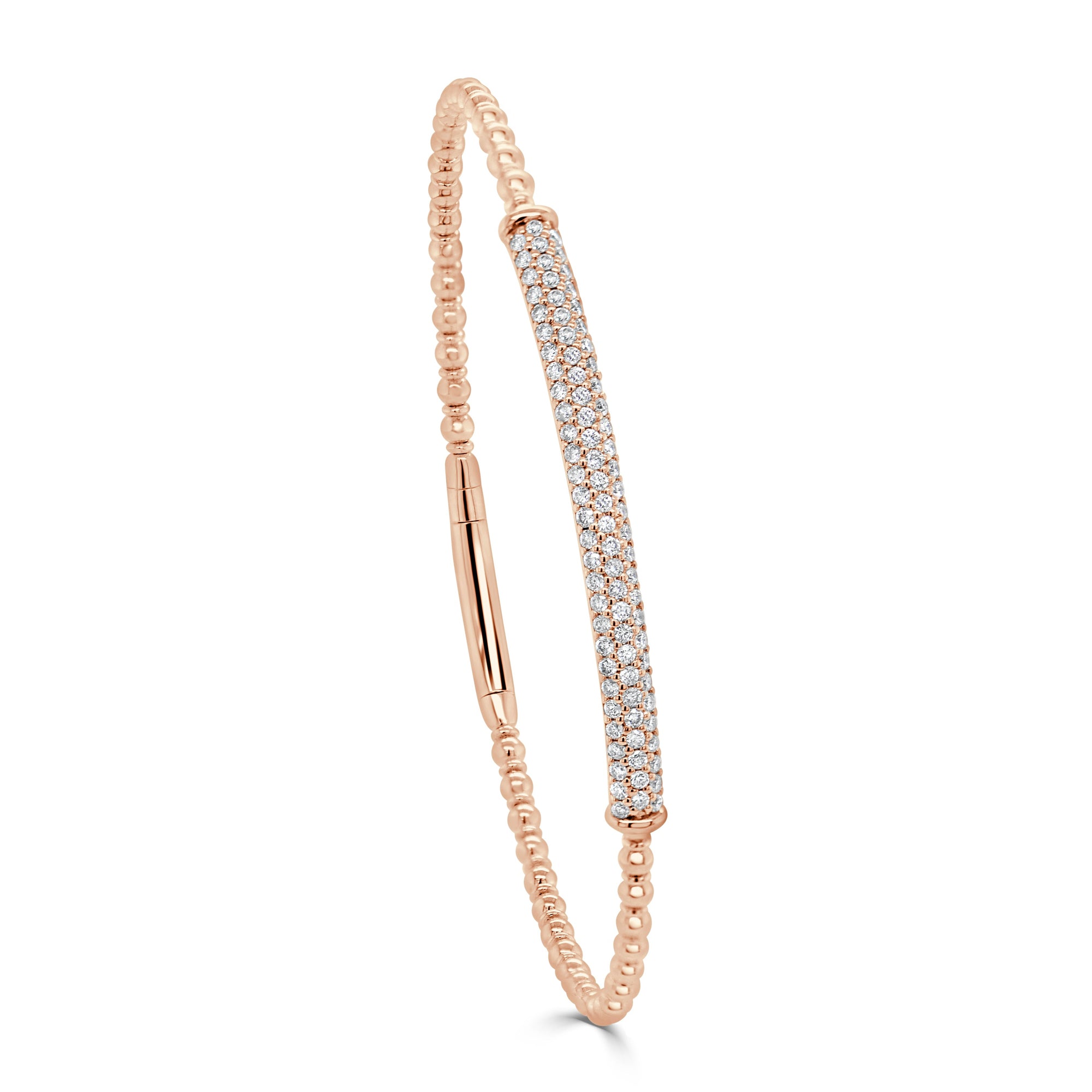 14K Gold Diamond Beaded Flexible Bangle - Rose