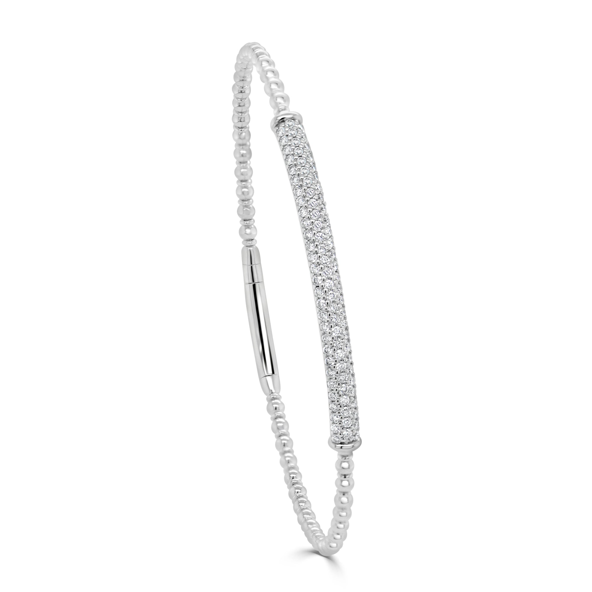 14K Gold Diamond Beaded Flexible Bangle - White