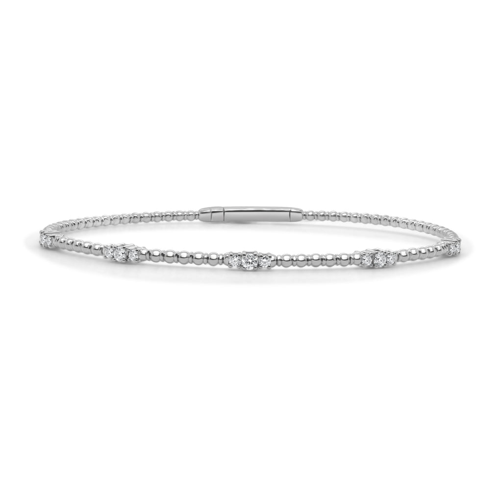 14K Gold Diamond Flex Bangle - White