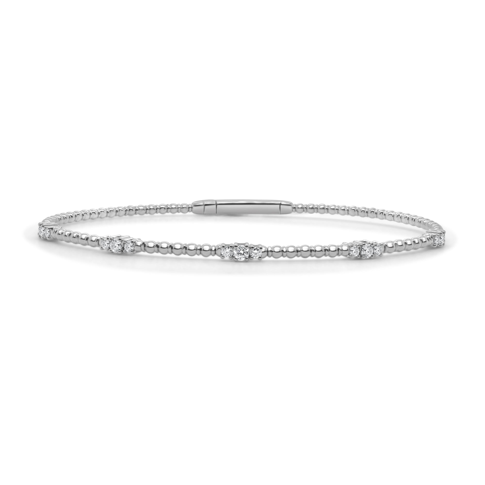 14K Gold Diamond Flex Bangle - White