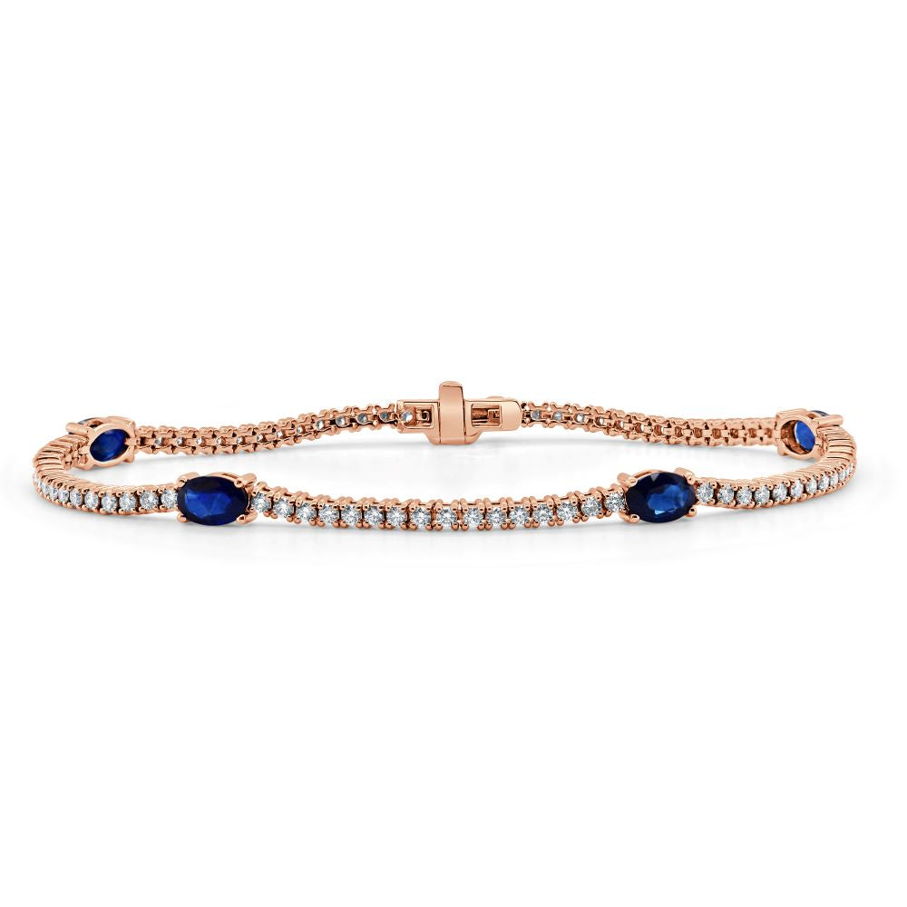 14K Gold Blue Sapphire & Diamond Tennis Bracelet - Rose